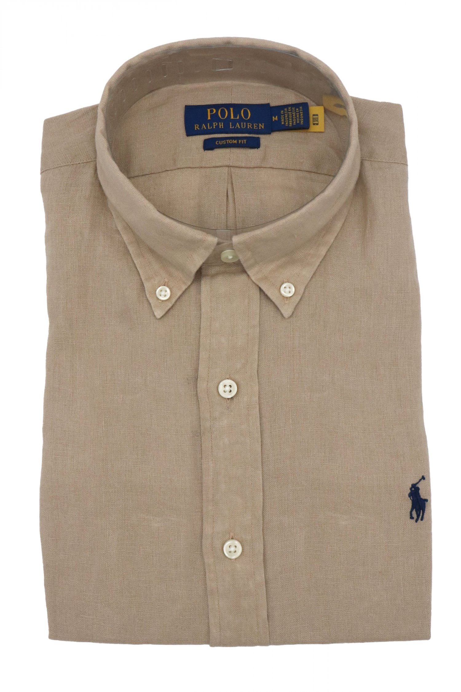 RALPH LAUREN ΠΟΥΚΑΜΙΣΟ ΛΙΝΟ BUTTON DOWN CUSTOM FIT ΜΠΕΖ