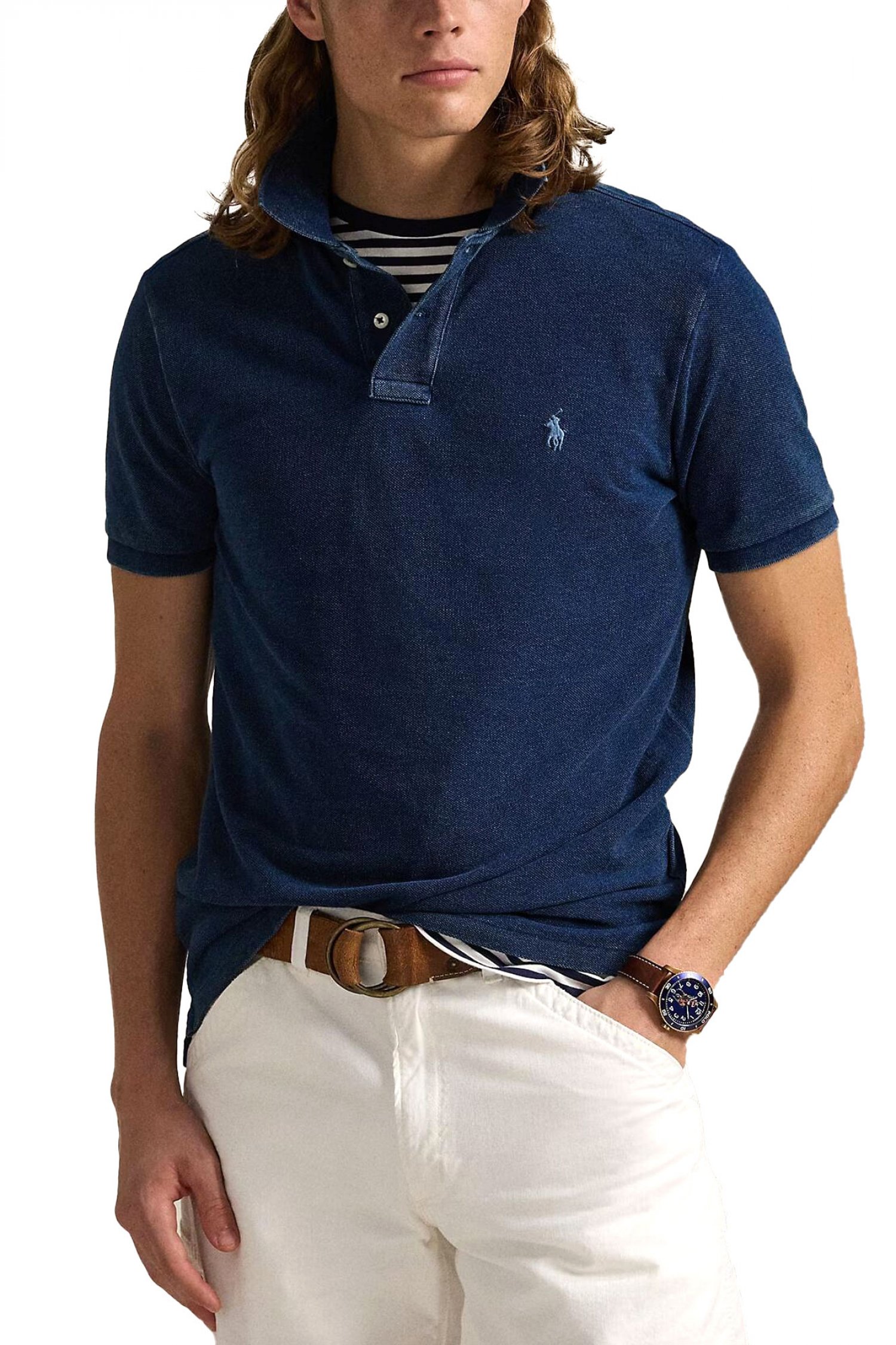 RALPH LAUREN POLO CUSTOM SLIM FIT LOGO WASHED ΜΠΛΕ