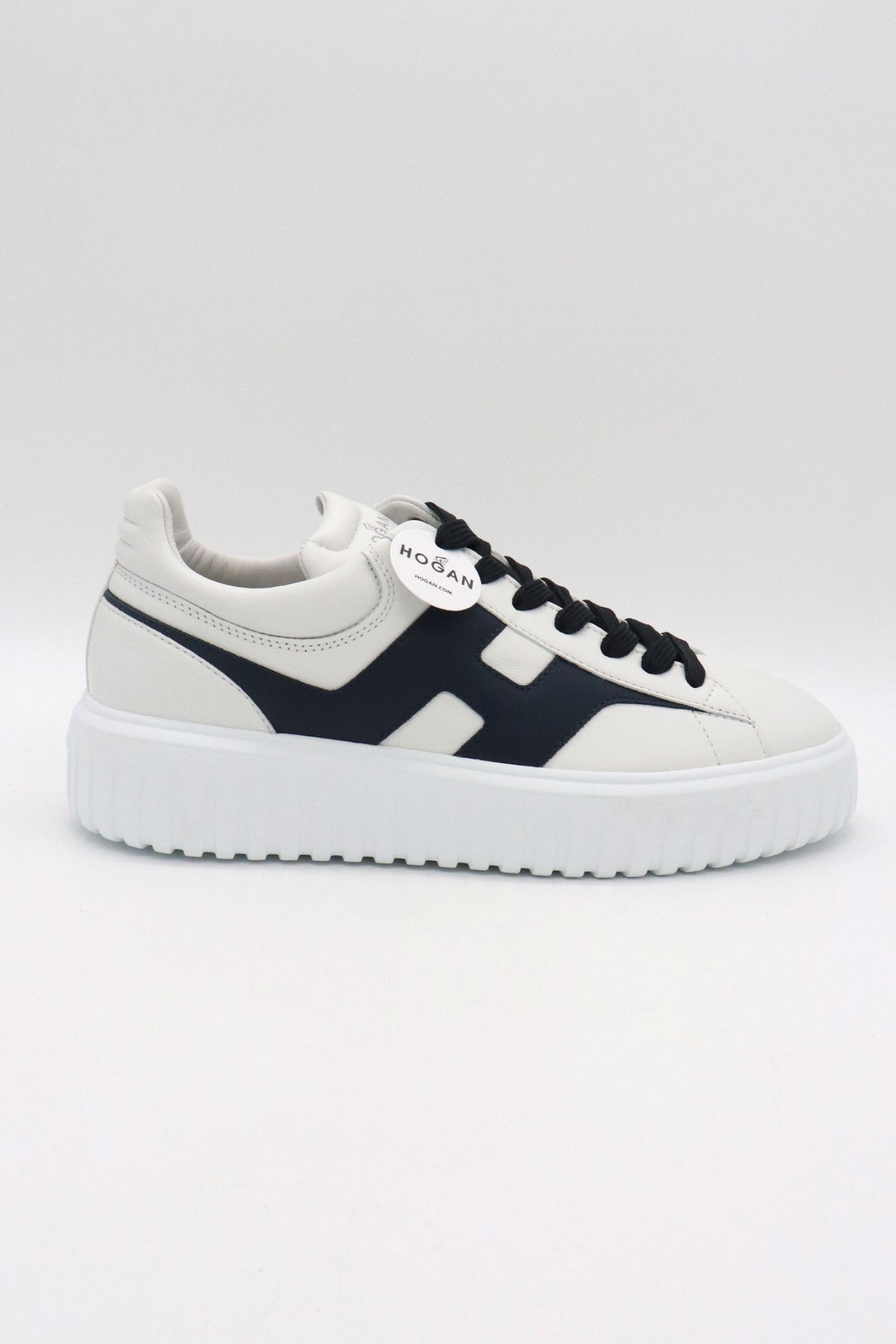 HOGAN ΠΑΠΟΥΤΣΙΑ SNEAKERS H-STRIPES ALLACCIATO H SPEZZATA ΔΕΡΜΑ ΛΕΥΚΟ-ΜΠΛΕ