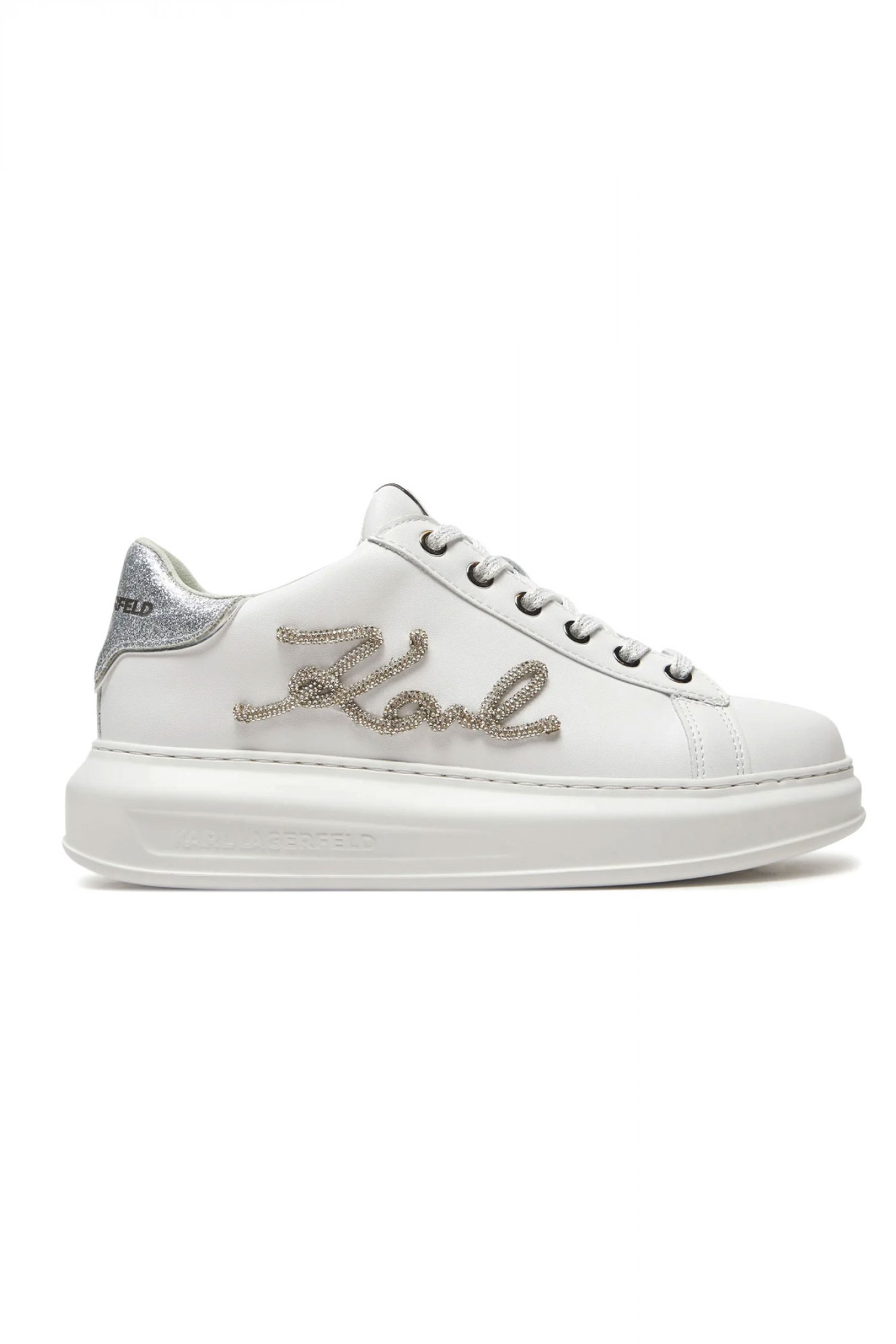 KARL LAGERFELD ΠΑΠΟΥΤΣΙΑ SNEAKERS SIGNIA RHINESTONE LO ΣΤΡΑΣ LOGO ΛΕΥΚΟ /ΑΣΗΜΙ
