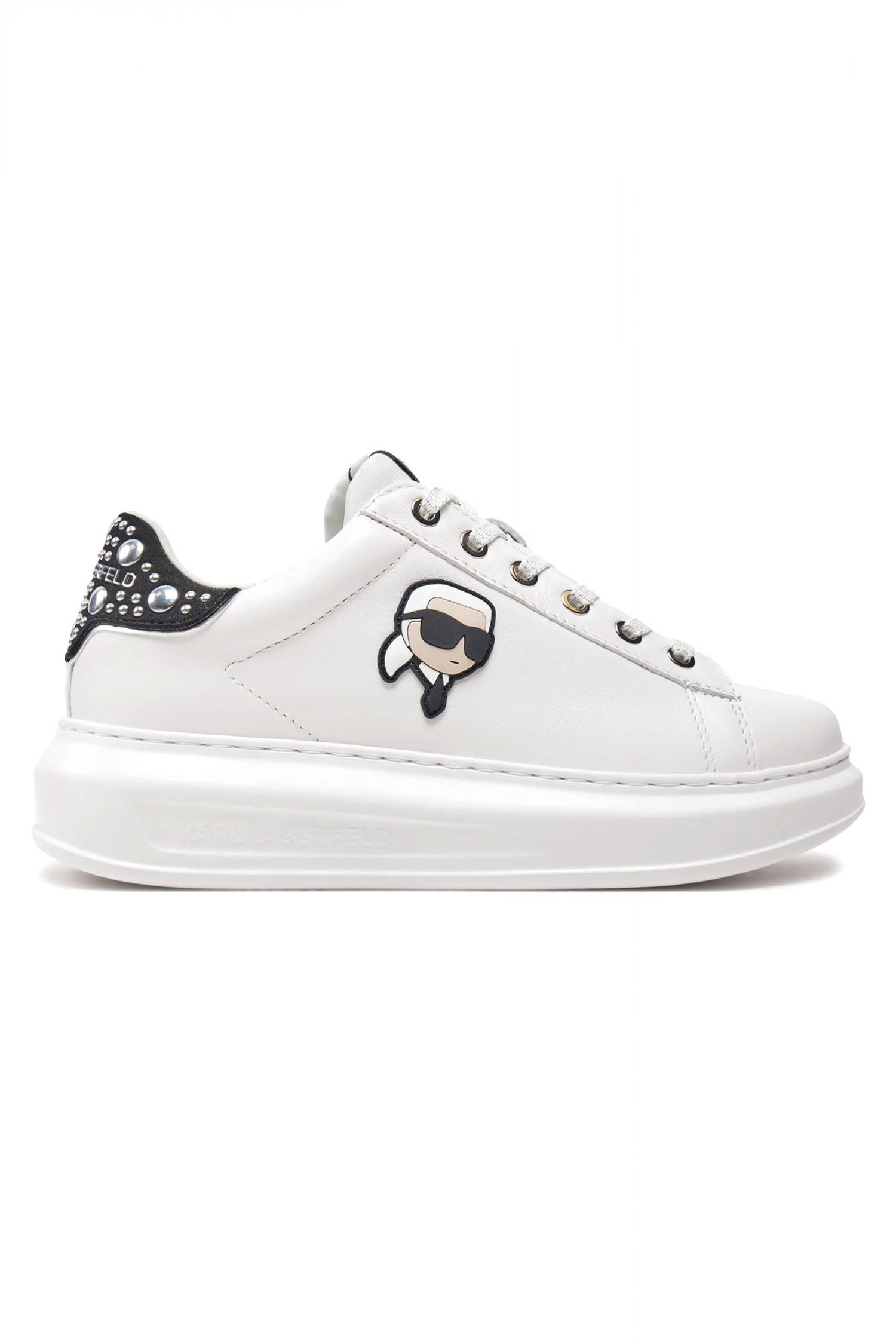 KARL LAGERFELD ΠΑΠΟΥΤΣΙΑ SNEAKERS KAPRI ΜΕΤΑΛΛΙΚΕΣ ΛΕΠΤΟΜΕΡΙΕΣ LOGO ΛΕΥΚΟ
