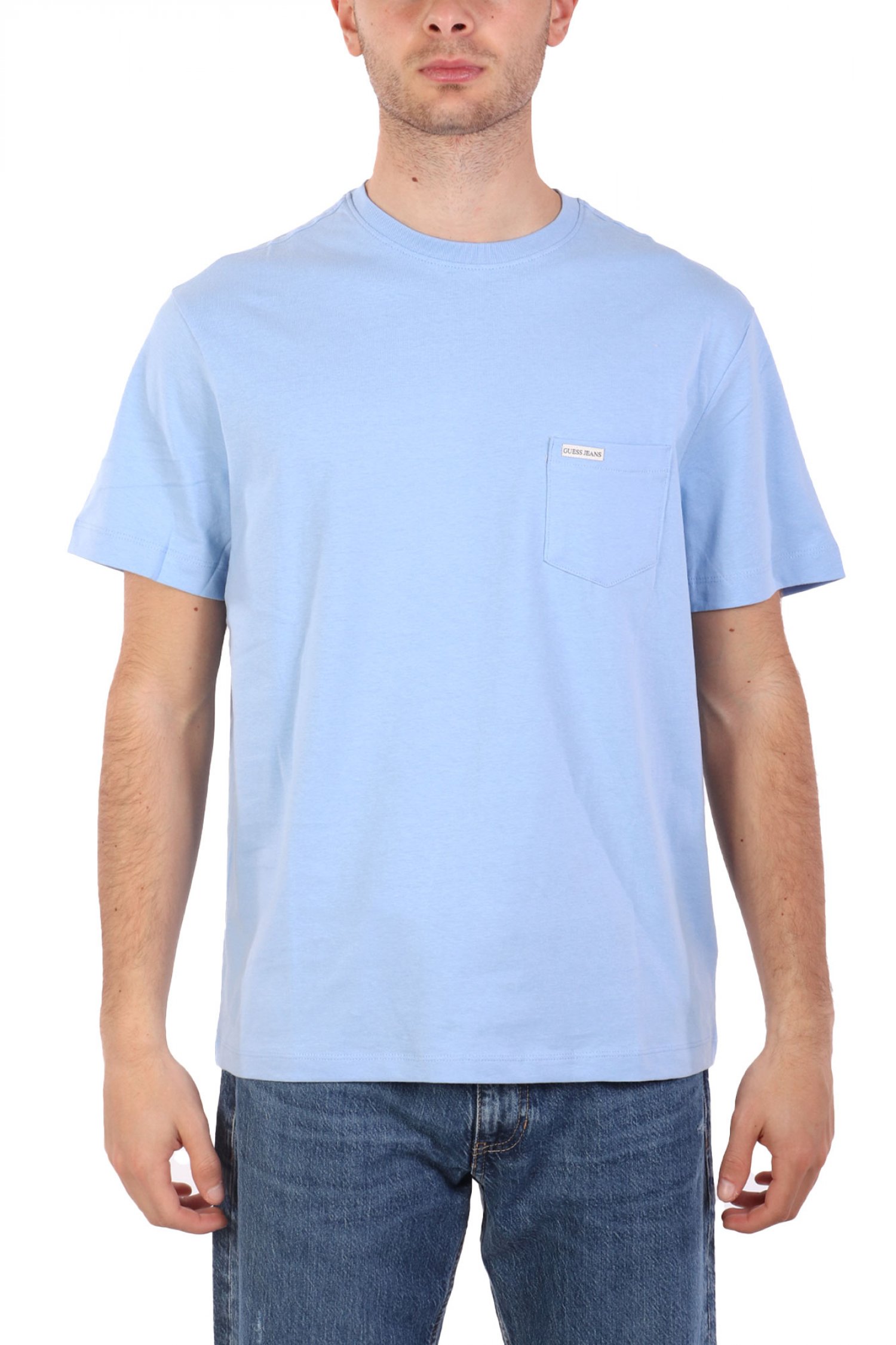 GUESS JEANS GUESS JEANS T-SHIRT CREWNECK REGULAR FIT LOGO ΣΙΕΛ