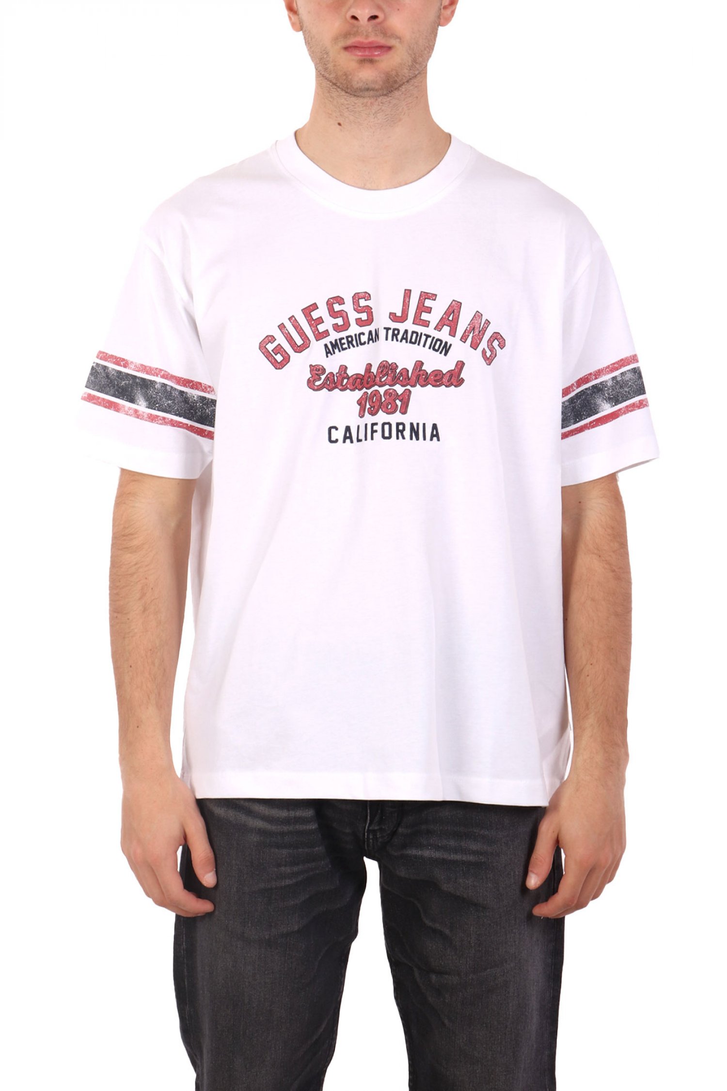 GUESS JEANS GUESS JEANS T-SHIRT CREWNECK OVERSIZED FIT LOGO ΛΕΥΚΟ