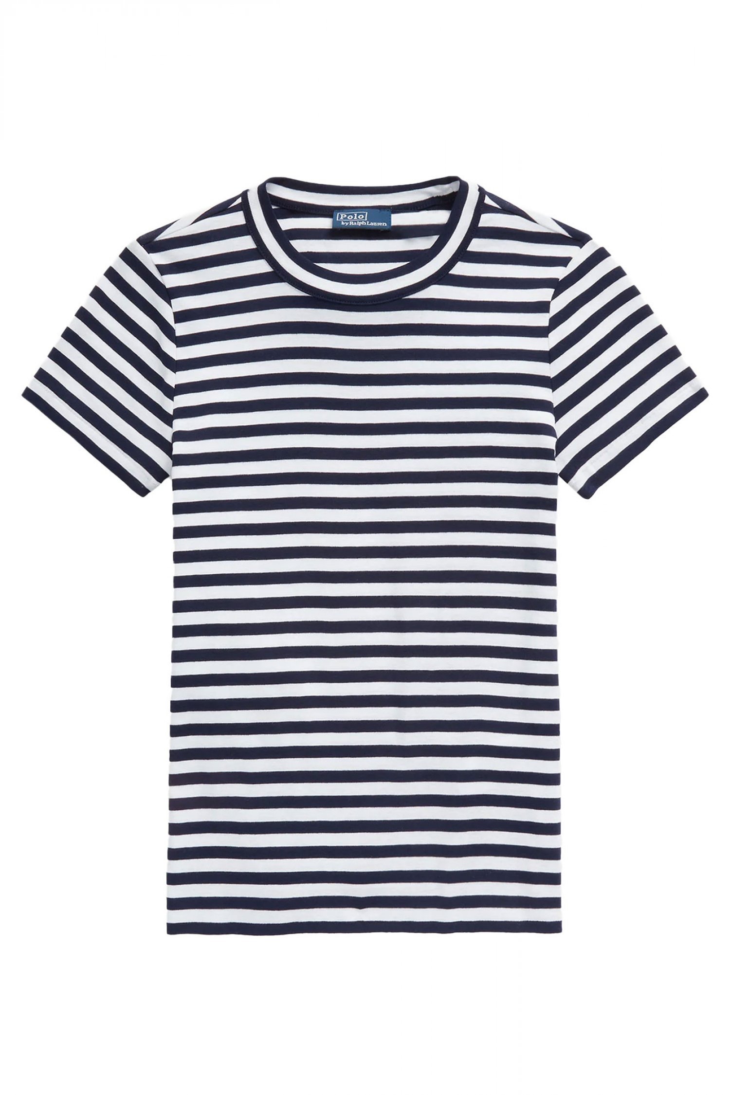 RALPH LAUREN T-SHIRT ΛΑΙΜΟΚΟΨΗ ΡΙΓΕ ΛΕΥΚΟ-ΜΠΛΕ
