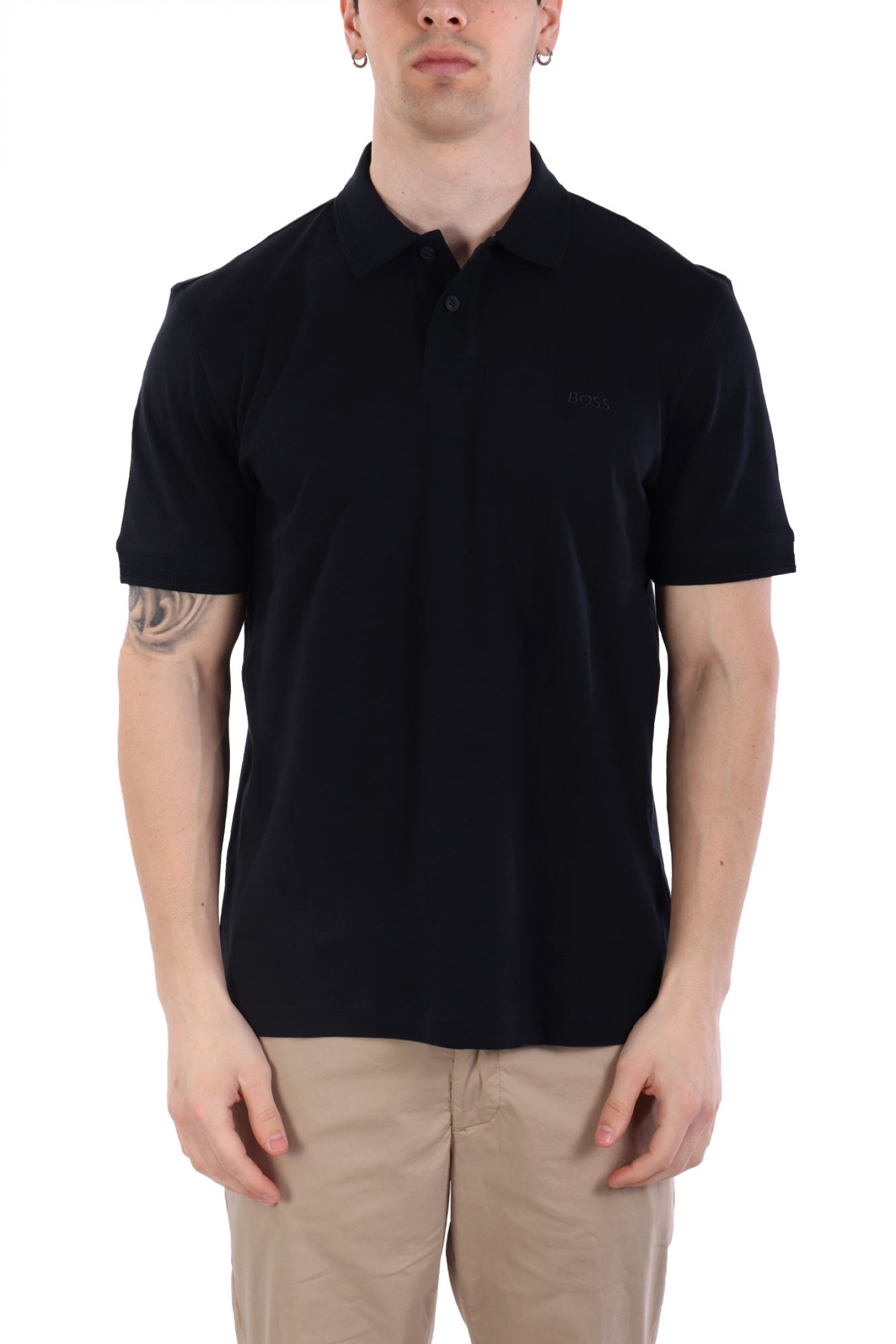 BOSS CASUAL ΚΟΝΤΟΜΑΝΙΚΟ POLO REGULAR FIT PE_INTERLOCK ΣΚΟΥΡΟ ΜΠΛΕ