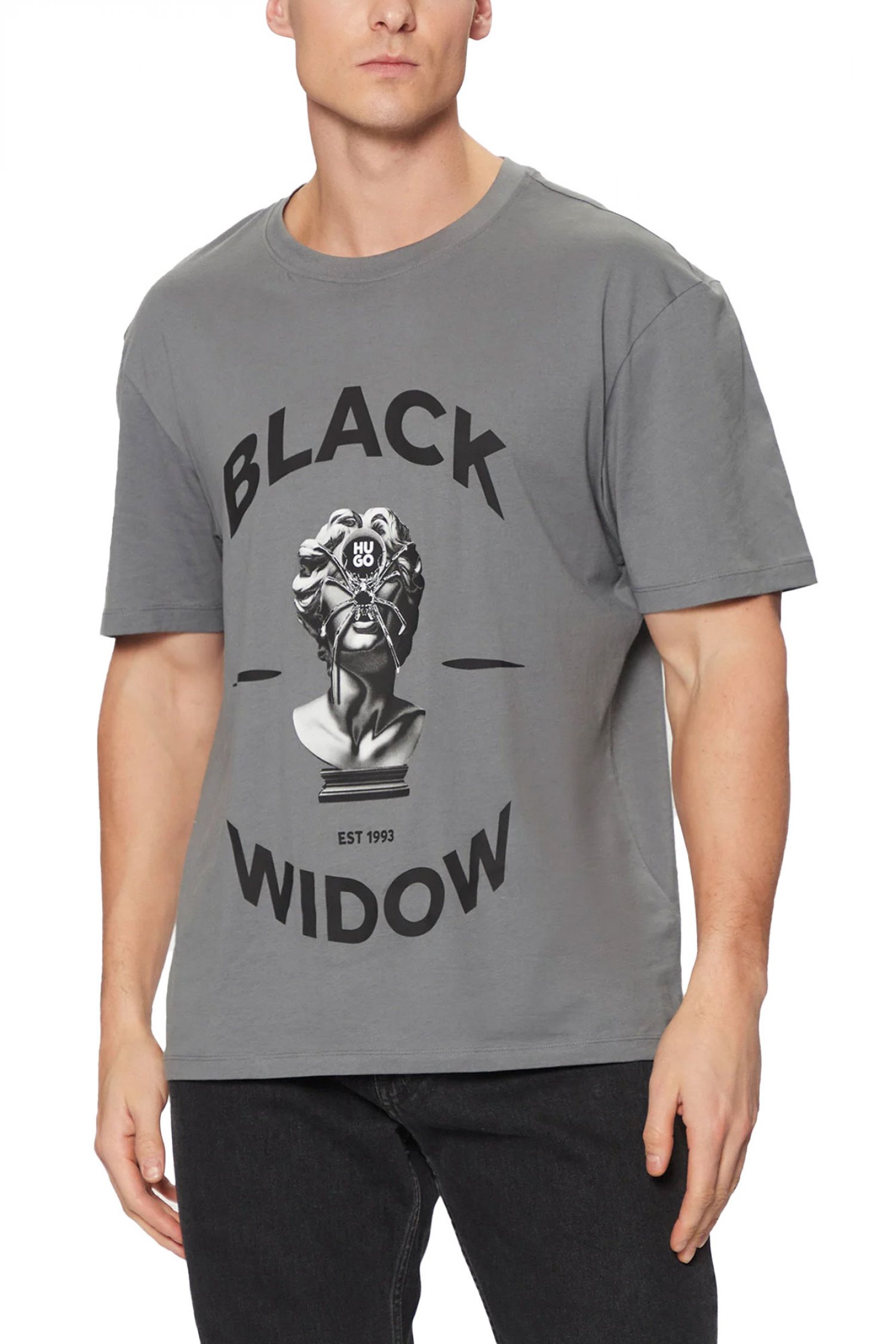 HUGO T-SHIRT DOSTALGI RELAXED FIT LOGO ΓΚΡΙ