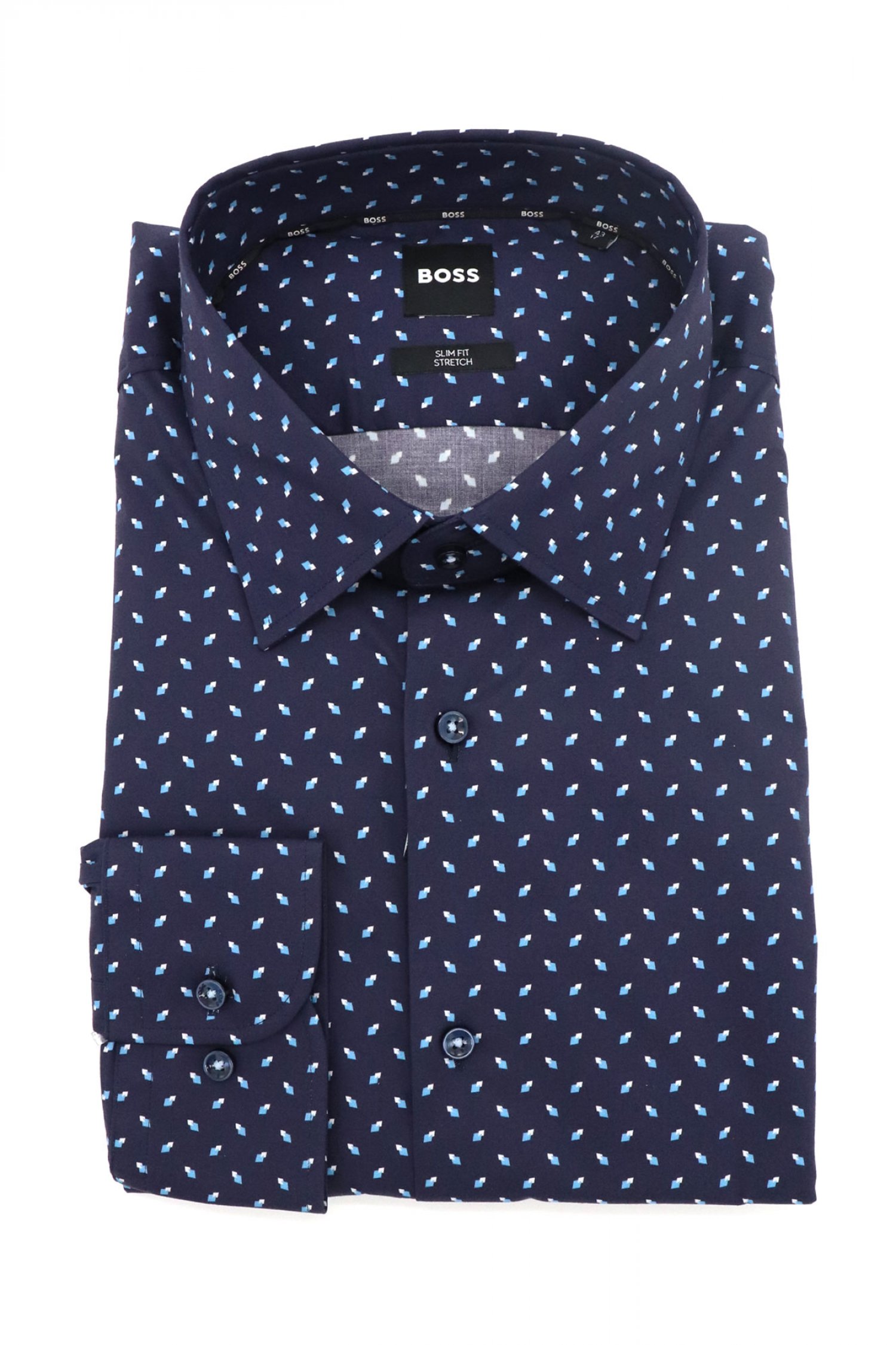 BOSS ΠΟΥΚΑΜΙΣΟ ΜΙΚΡΟΣΧΕΔΙΟ SLIM FIT H-HANK-KENT-C1-214 ΣΚΟΥΡΟ ΜΠΛΕ