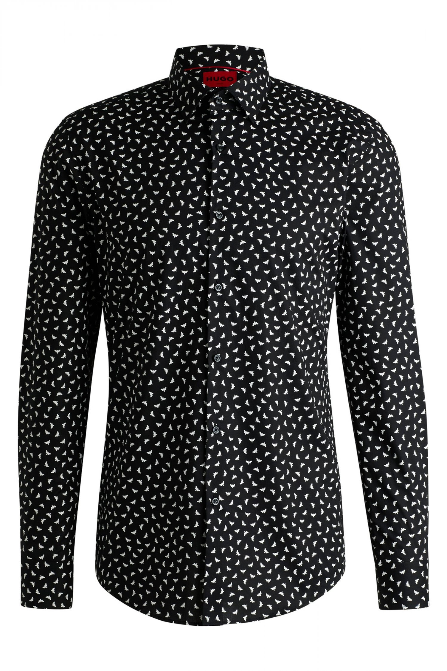 HUGO ΠΟΥΚΑΜΙΣΟ KΕΝΝΟ SLIM FIT ΜΙΚΡΟΣΧΕΔΙΟ ΜΑΥΡΟ-ΛΕΥΚΟ