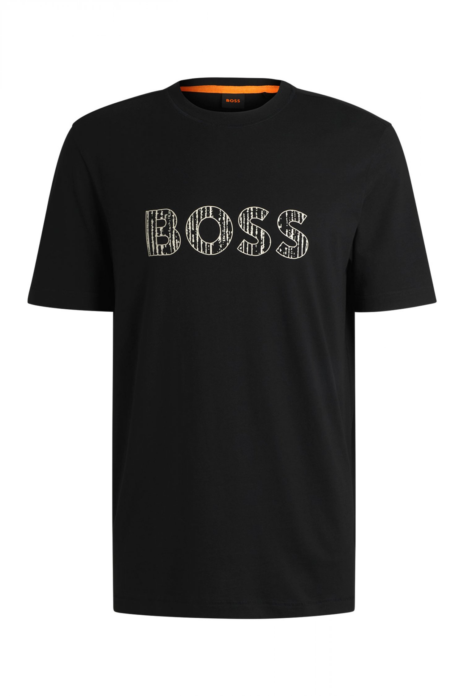 BOSS CASUAL T-SHIRT ΜΕ ΣΤΑΜΠΑ REGULAR FIT TE_lOGOTEXTURE ΜΑΥΡΟ