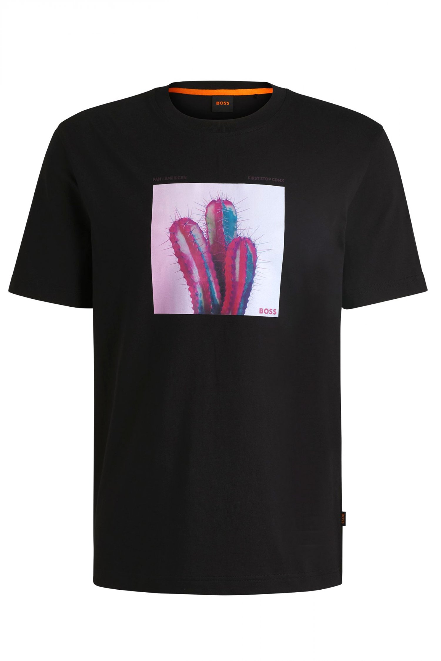 BOSS CASUAL T-SHIRT ΜΕ ΣΤΑΜΠΑ REGULAR FIT TE_MEXTOUR ΜΑΥΡΟ