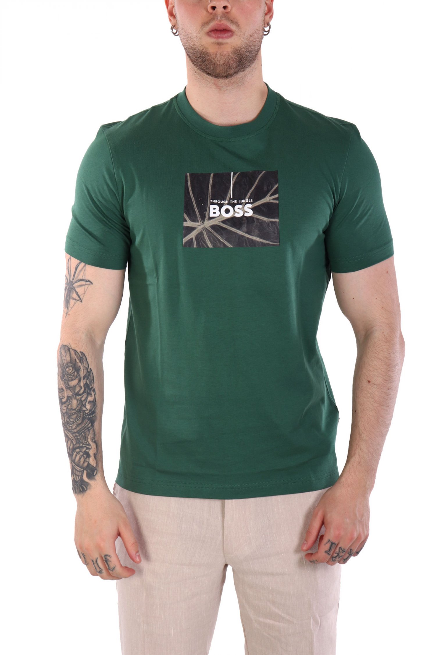 BOSS CASUAL T-SHIRT ΜΕ ΣΤΑΜΠΑ REGULAR FIT TE_INJUNGLE ΠΡΑΣΙΝΟ