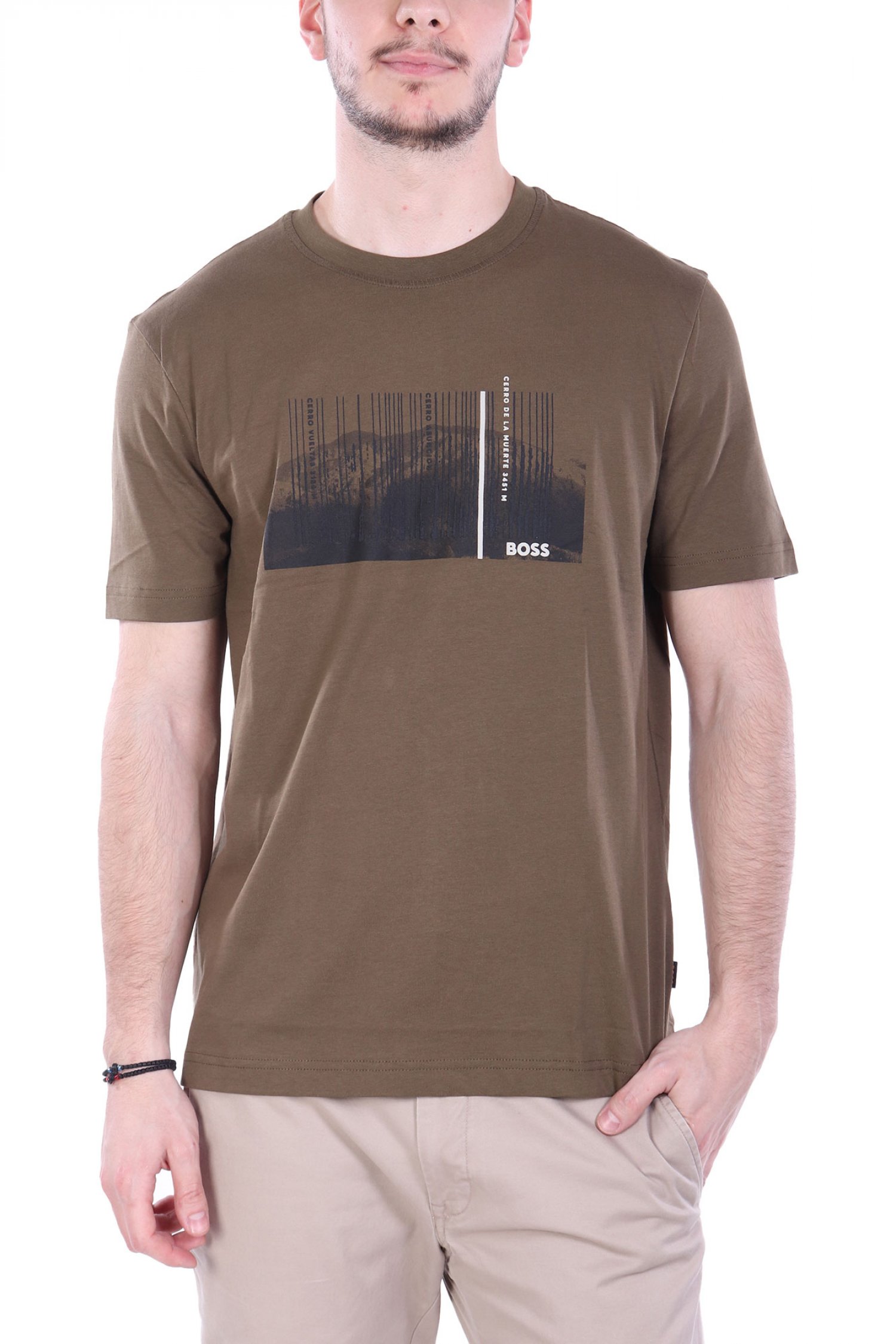 BOSS CASUAL T-SHIRT ΜΕ ΣΤΑΜΠΑ REGULAR FIT TE_INJUNGLE ΛΑΔΙ