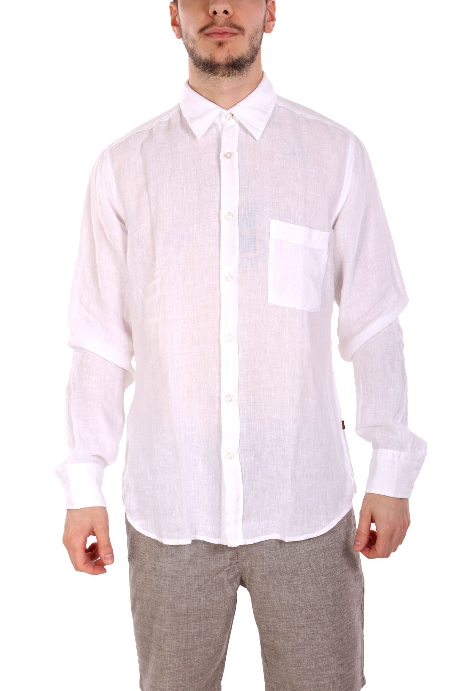 BOSS CASUAL ΠΟΥΚΑΜΙΣΟ ΛΙΝΟ REGULAR FIT RELEGANT 6 M ΛΕΥΚΟ