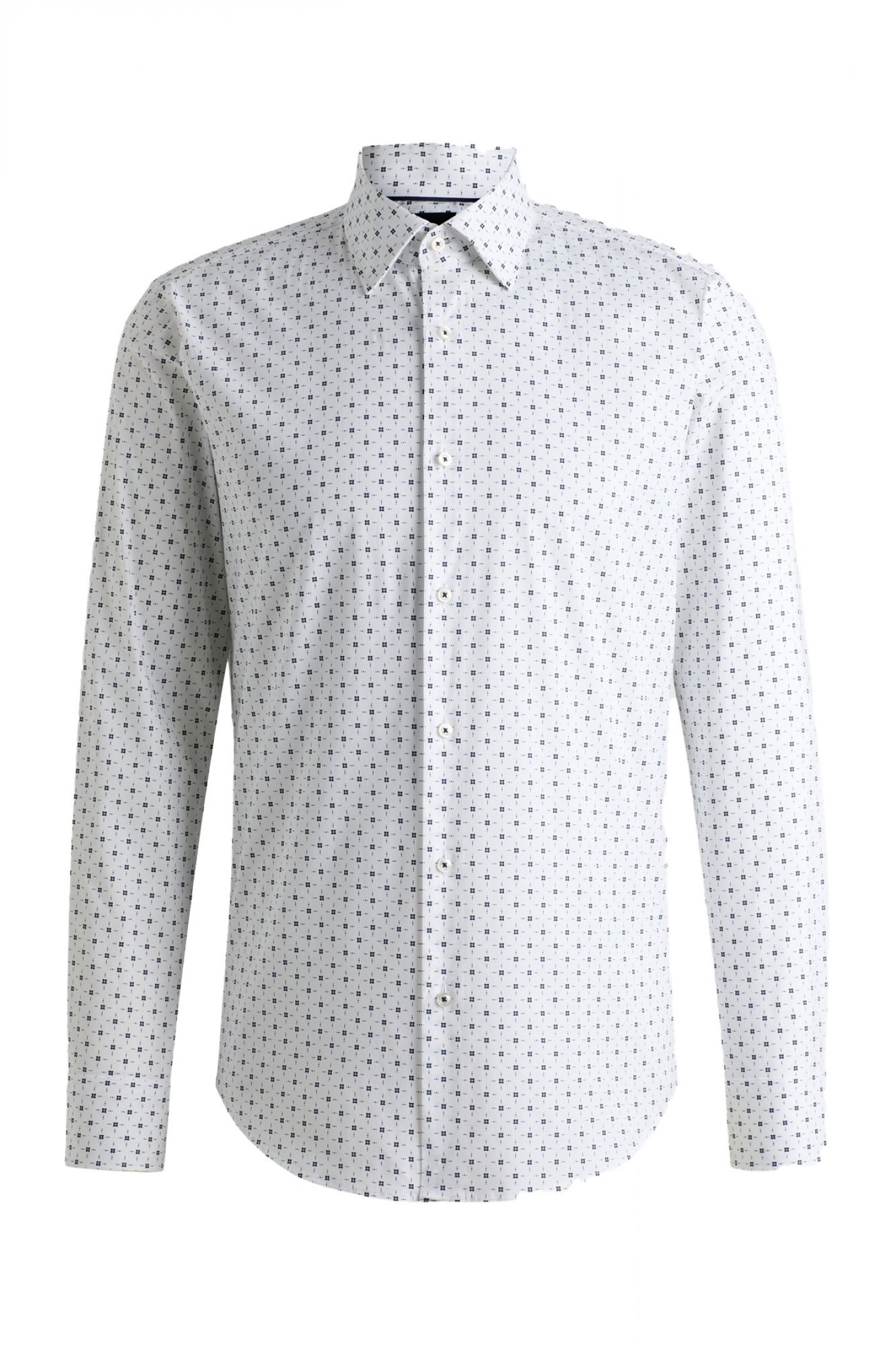 BOSS ΠΟΥΚΑΜΙΣΟ ΜΙΚΡΟΣΧΕΔΙΟ REGULAR FIT STRETCH H-JOE-KENT-C1-214 ΛΕΥΚΟ