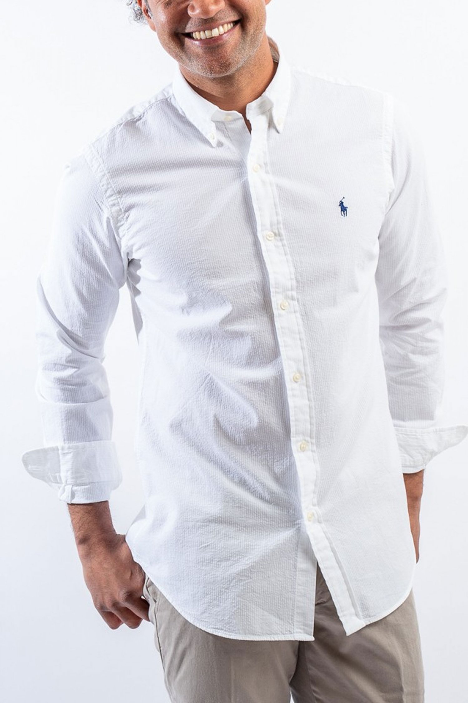 RALPH LAUREN ΠΟΥΚΑΜΙΣΟ BUTTON DOWN CUSTOM FIT GUARANTEED TO WRINKLE ΛΕΥΚΟ