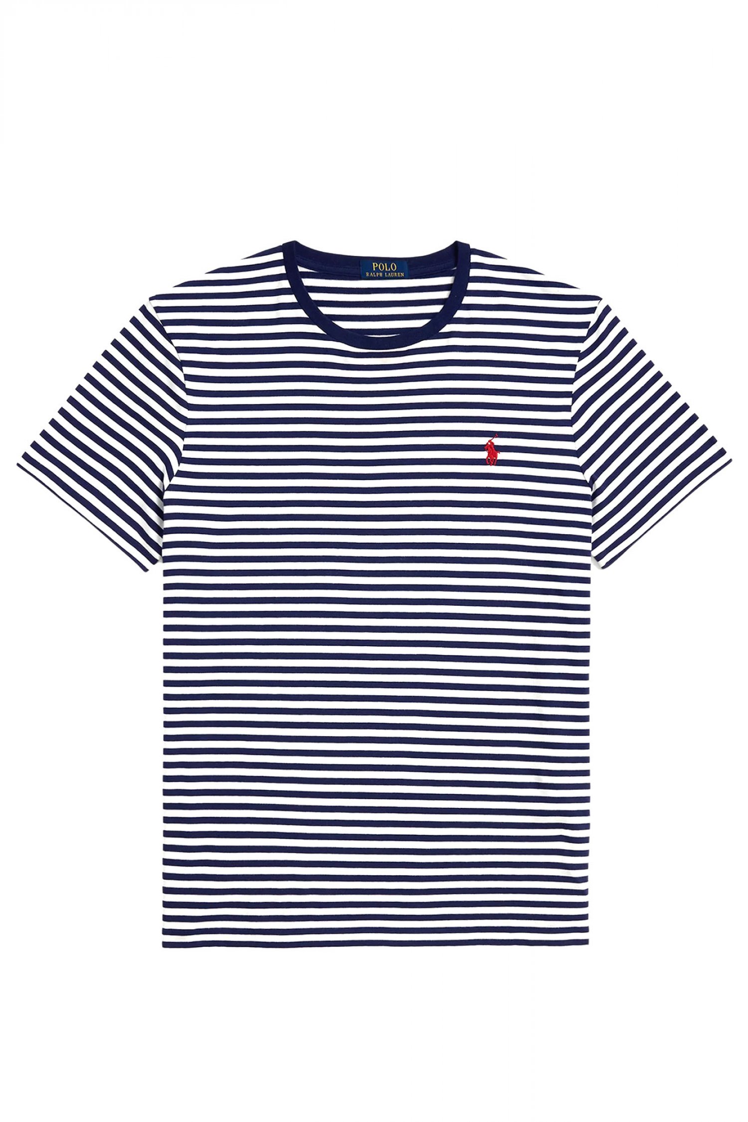 RALPH LAUREN T-SHIRT ΡΙΓΕ CUSTOM SLIM FIT ΜΠΛΕ-ΛΕΥΚΟ