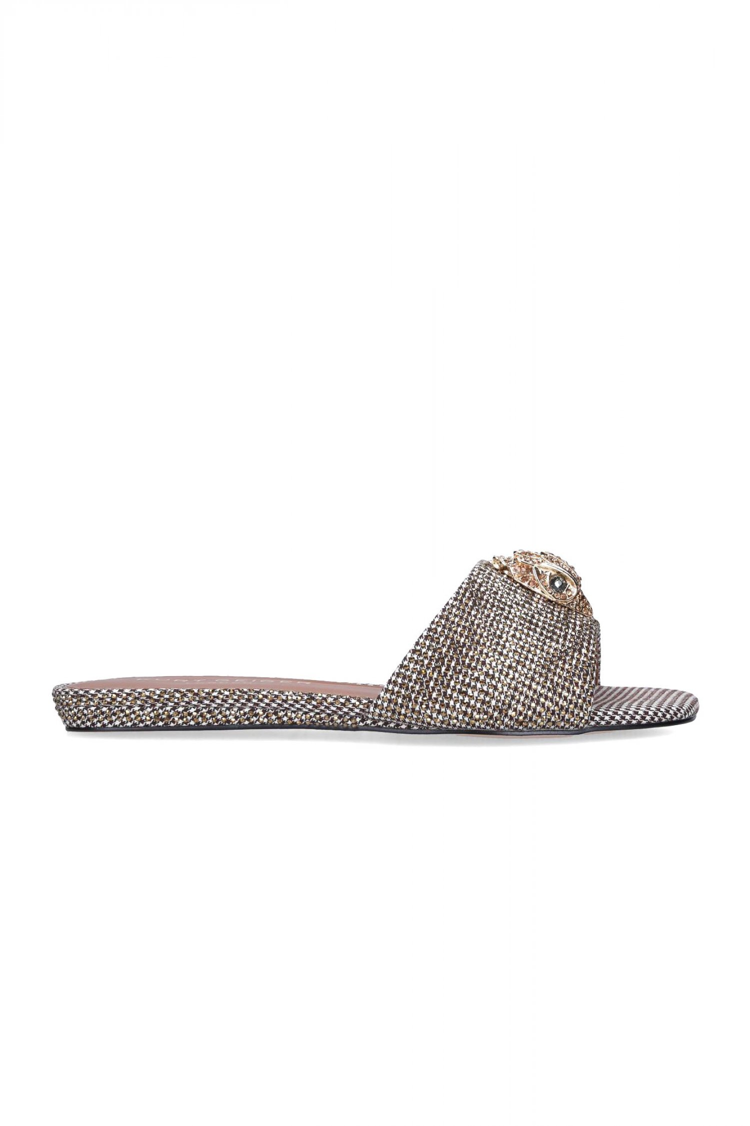 KURT GEIGER ΠΑΠΟΥΤΣΙΑ ΠΑΝΤΟΦΛΕΣ KENSINGTON FLAT SANDAL ΓΚΛΙΤΕΡ LOGO ΧΡΥΣΟ