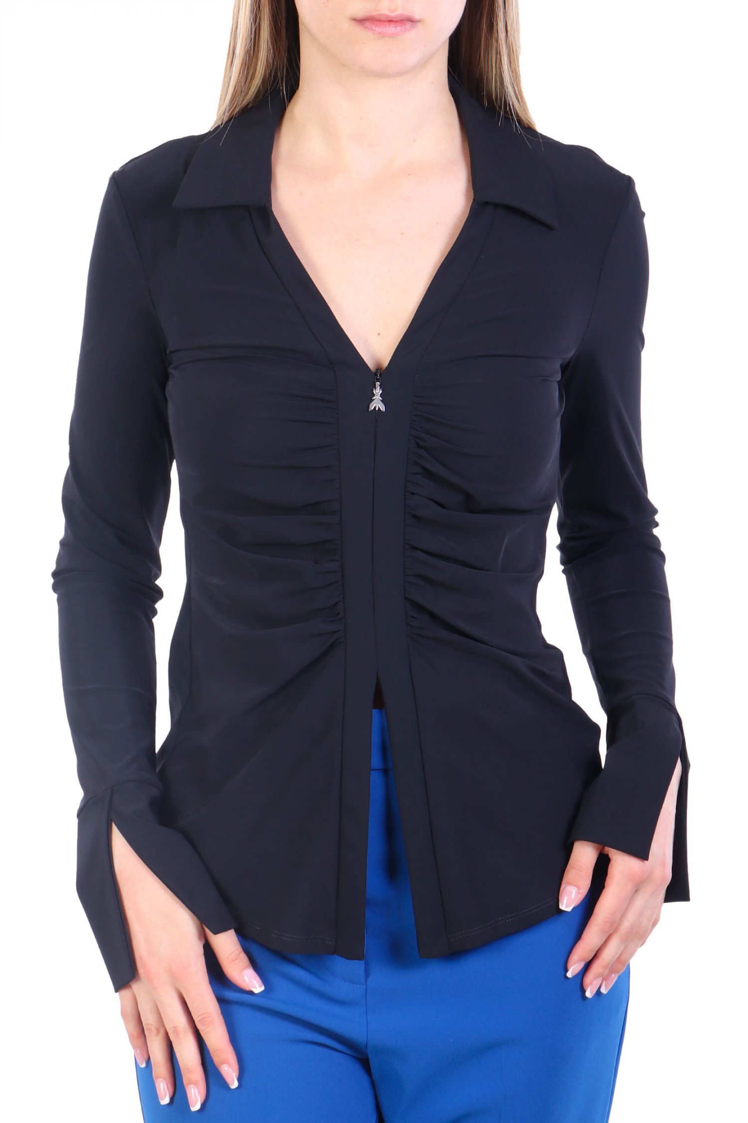 PATRIZIA PEPE MAGLIA ΜΠΛΟΥΖΑ ΣΟΥΡΑ ΜΕΣΗ ΦΕΡΜΟΥΑΡ ΑΝΟΙΓΜΑ ΜΑΥΡΟ