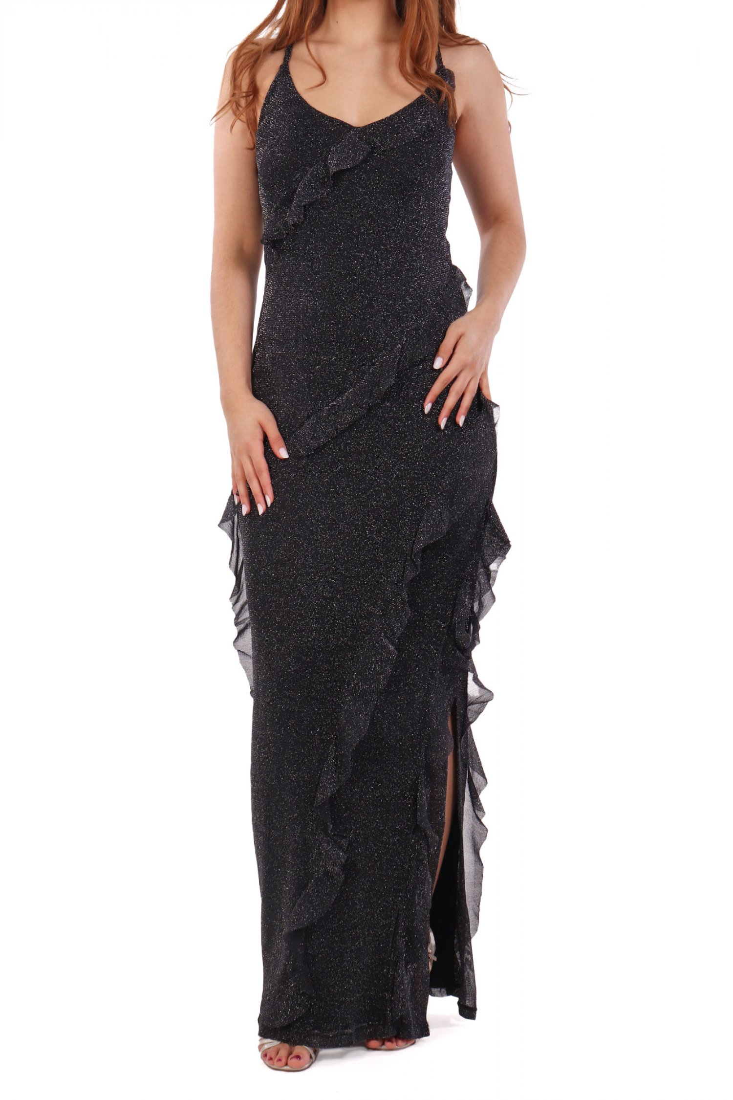 KARL LAGERFELD ΦΟΡΕΜΑ MAXI JERSEY LUREX ΜΑΥΡΟ