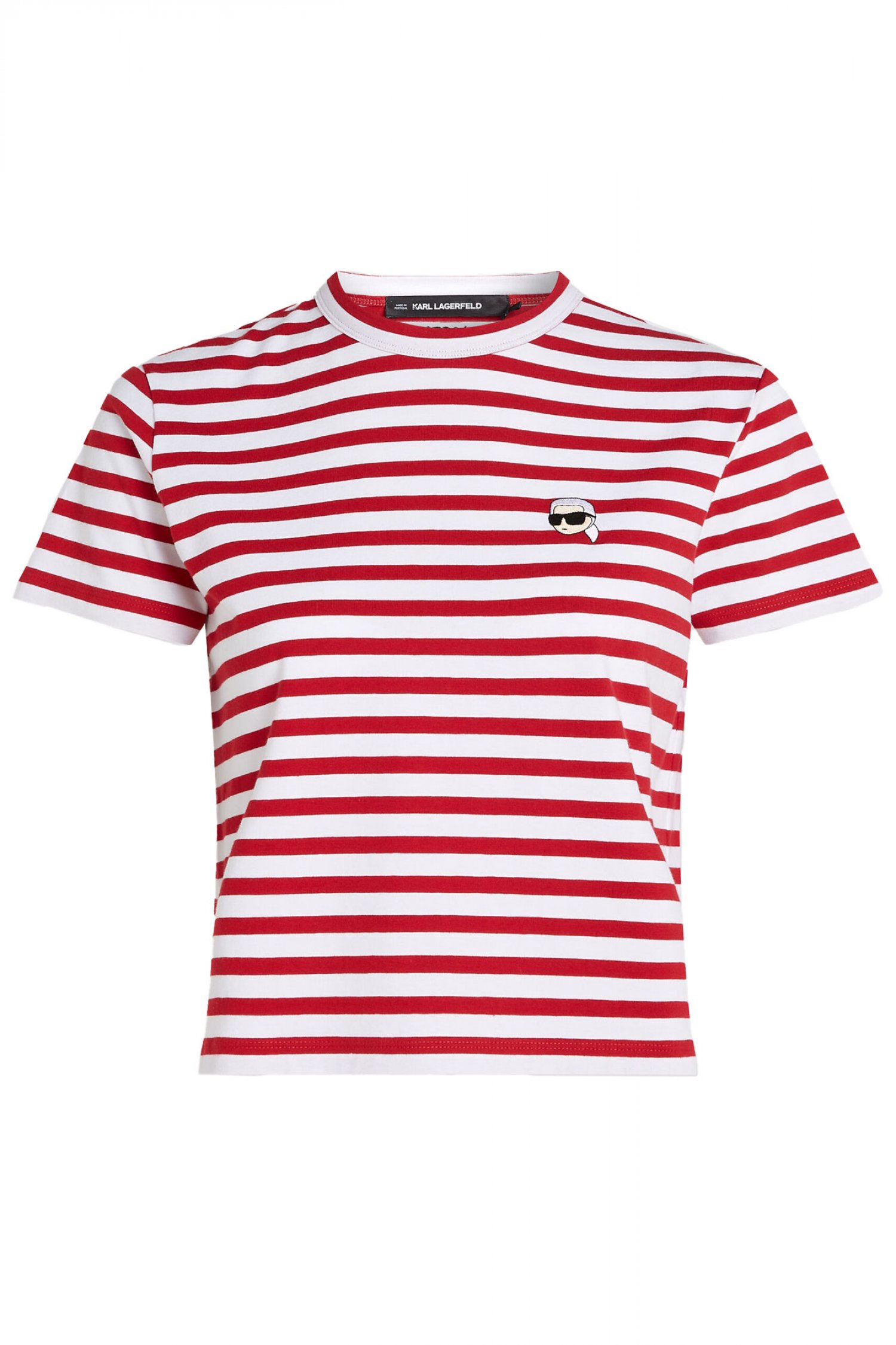 KARL LAGERFELD T-SHIRT BOXY IKON STRIPE LOGO ΡΙΓΕ ΚΟΚΚΙΝΟ-ΛΕΥΚΟ