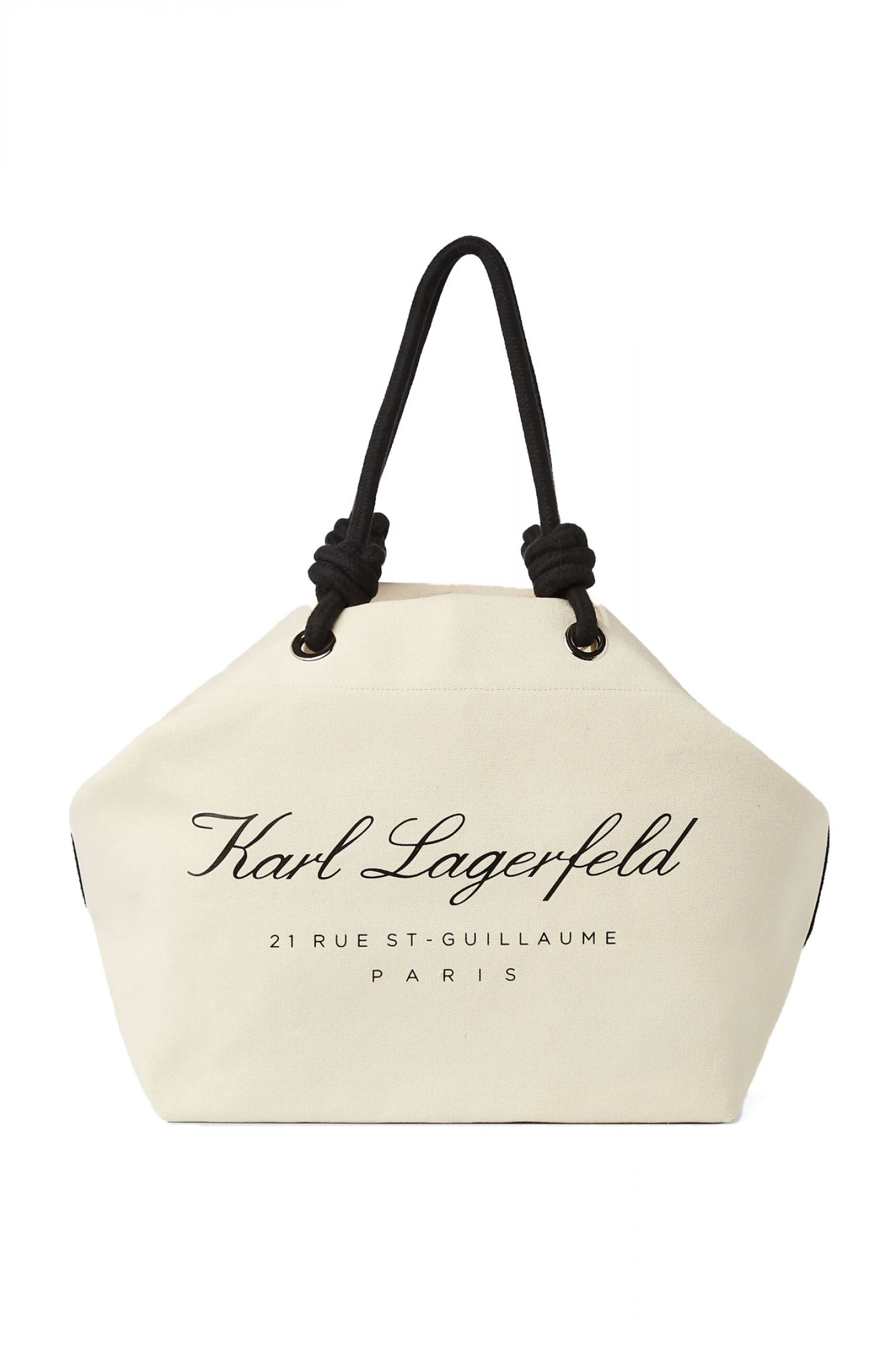 KARL LAGERFELD ΤΣΑΝΤΑ ΩΜΟΥ ΚΑΜΒΑΣ BEACH TOTE LOGO ΕΚΡΟΥ
