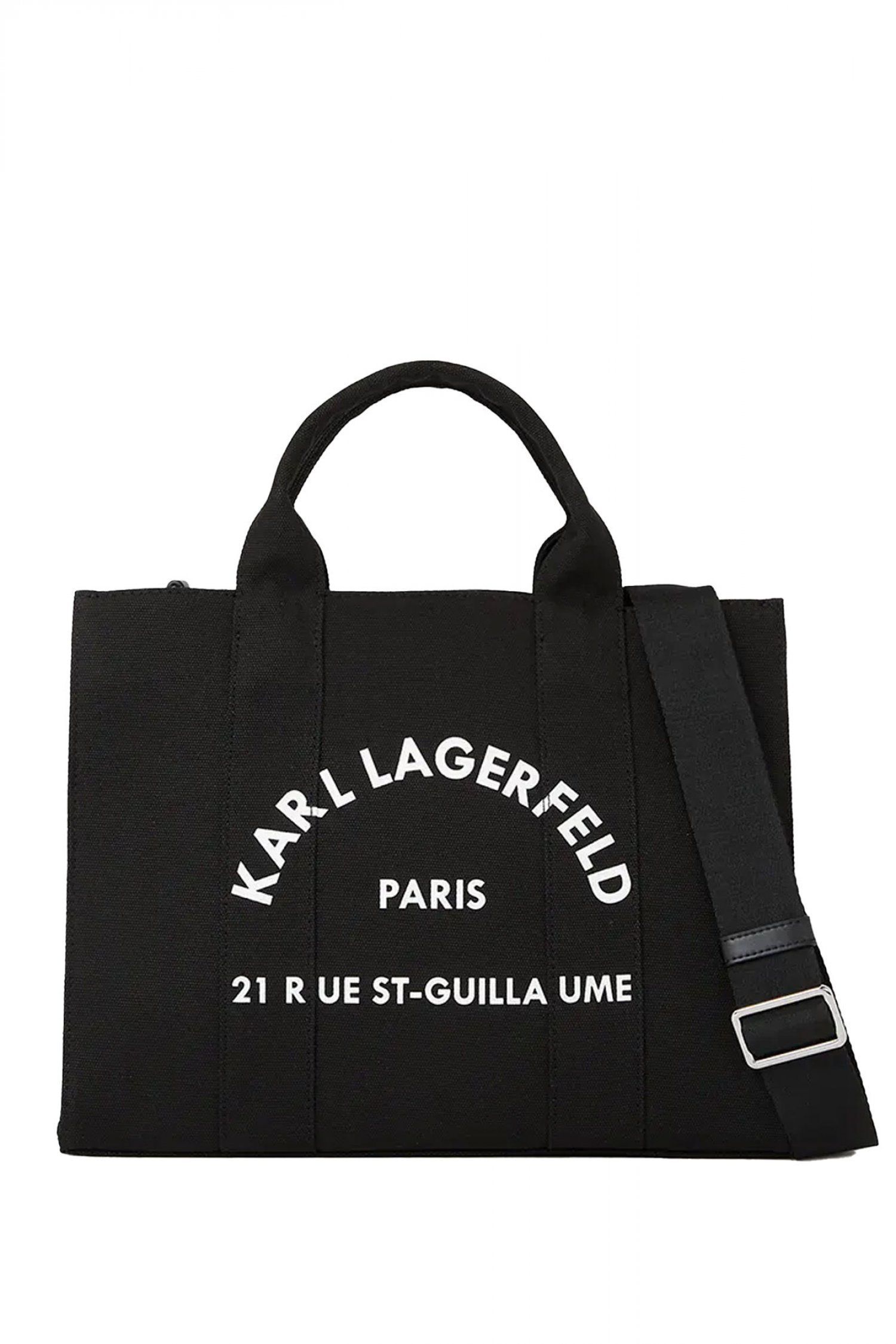 KARL LAGERFELD ΤΣΑΝΤΑ ΧΕΙΡΟΣ/CROSS ΚΑΜΒΑΣ BODY SQUARE MEDIUM TOTE LOGO ΜΑΥΡΟ
