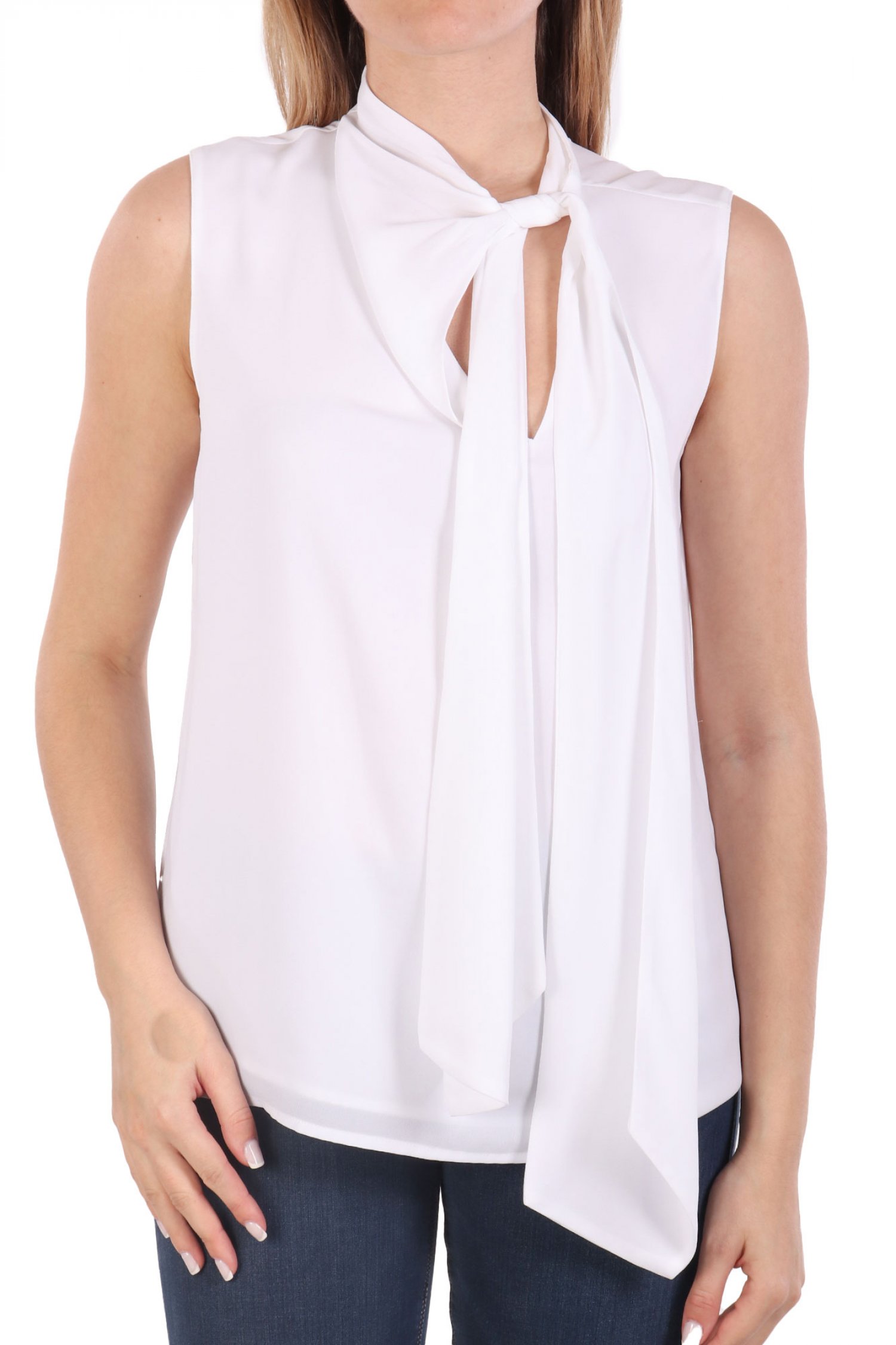 LIU-JO BETTER ΜΠΛΟΥΖΑ TOP CON SCIARPA ΔΕΣΙΜΟ ΛΑΙΜΟ ΛΕΥΚΟ