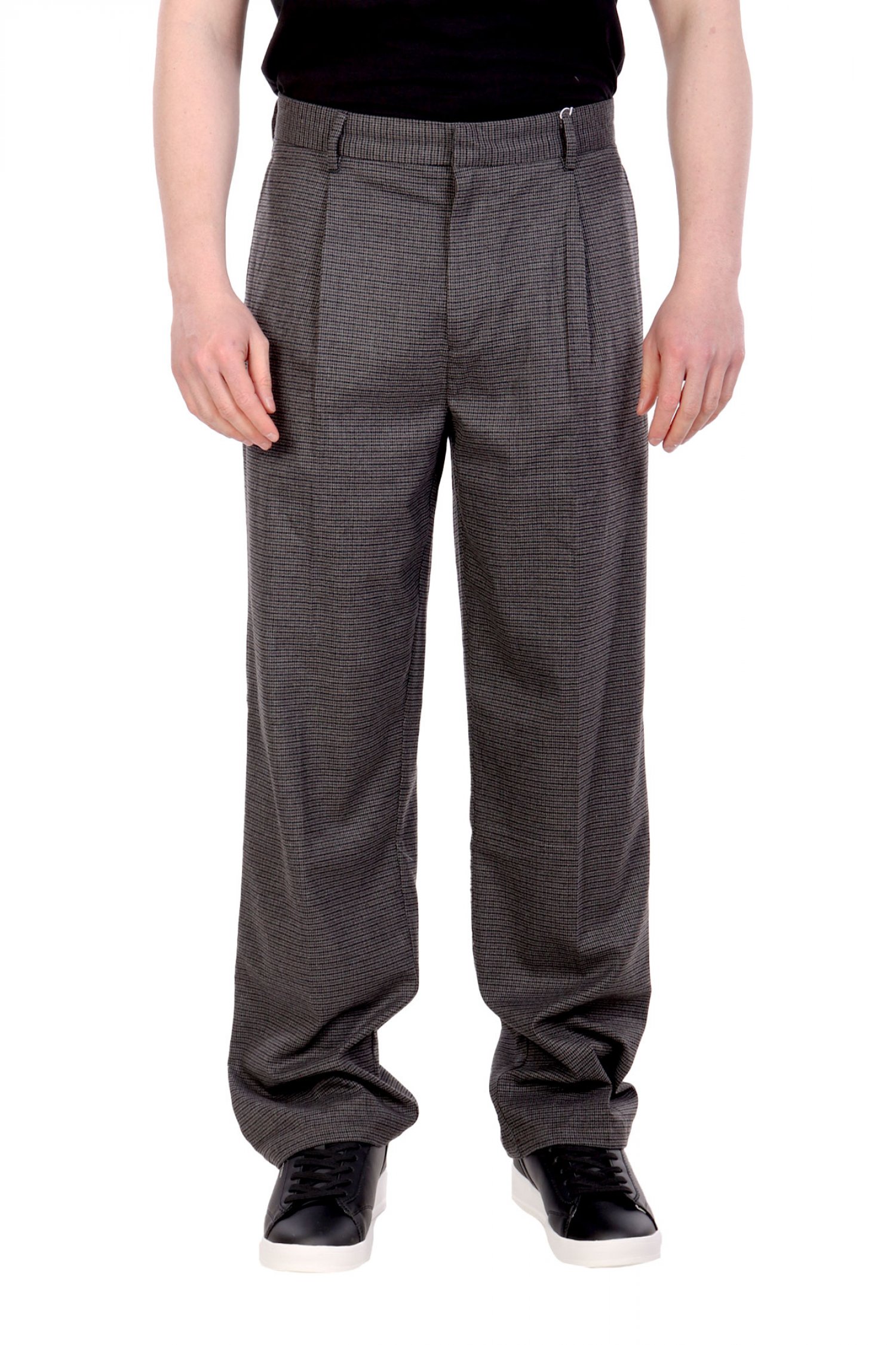 LES DEUX LES DEUX ΠΑΝΤΕΛΟΝΙ CHINO REECE PLEATED CHECK ΜΙΚΡΟΣΧΕΔΙΟ ΣΚΟΥΡΟ ΓΚΡΙ