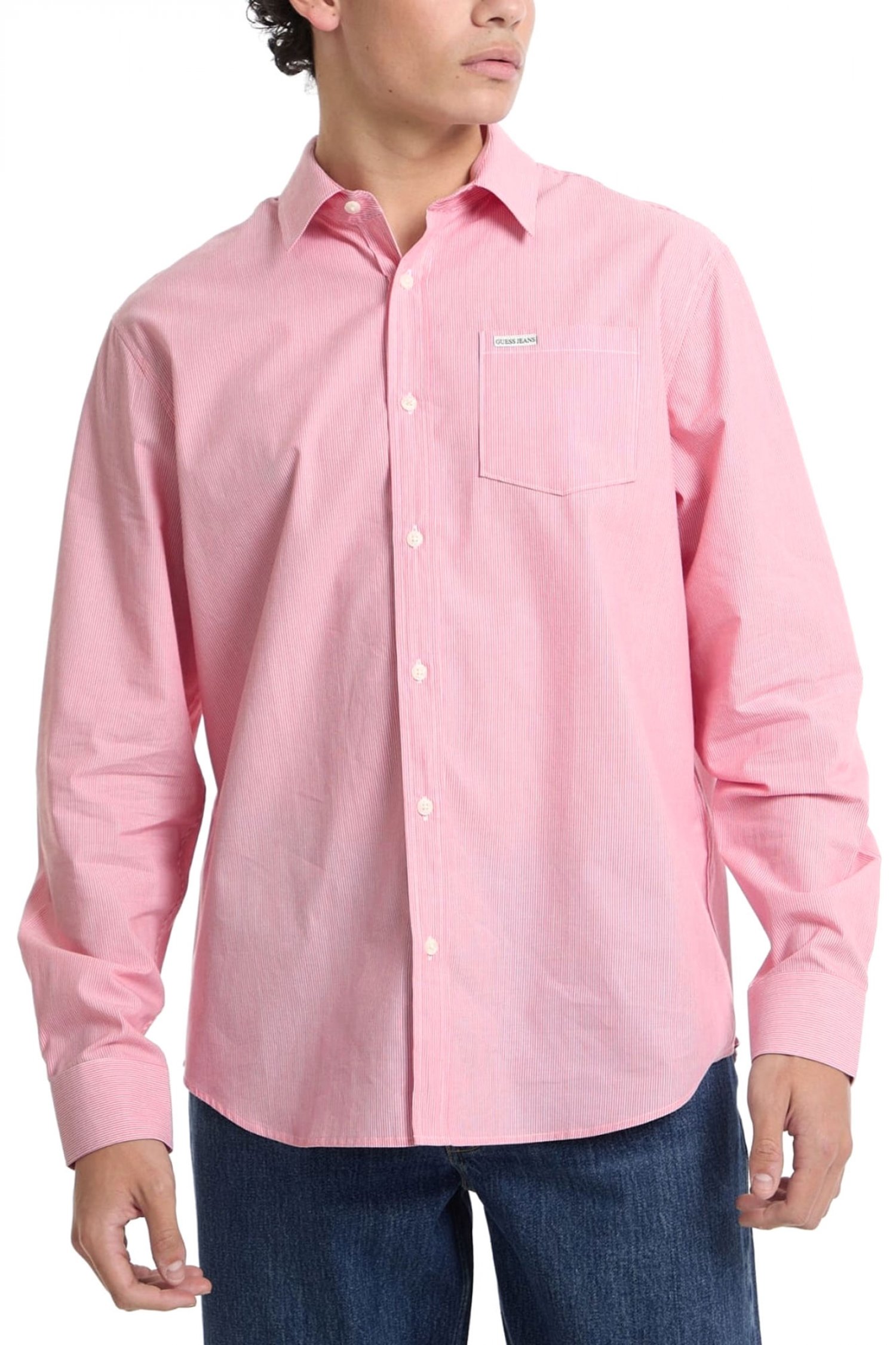 GUESS JEANS GUESS JEANS ΠΟΥΚΑΜΙΣΟ ΡΙΓΕ LS CLASSIC FIT POCKET ΡΟΖ