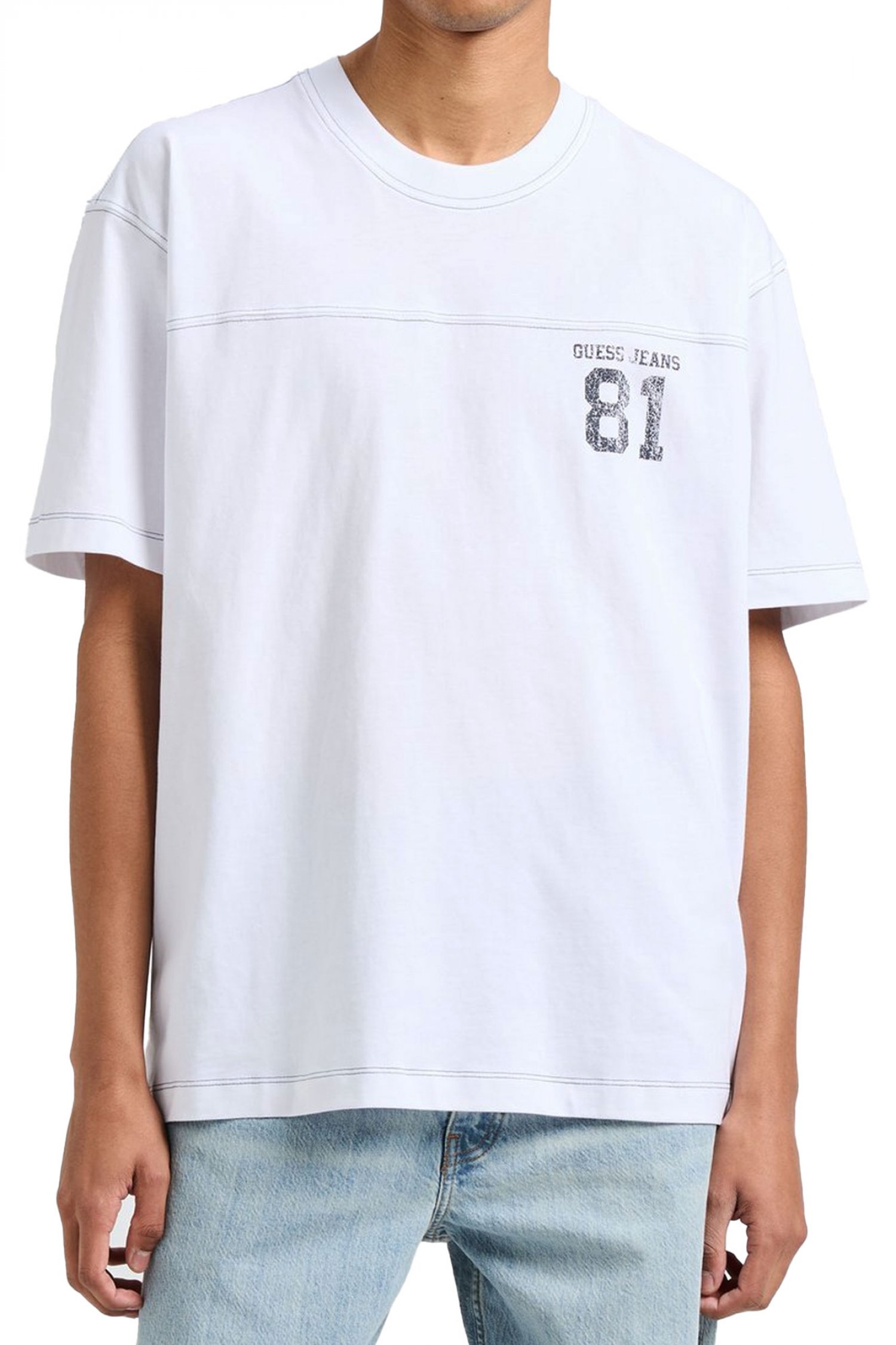 GUESS JEANS GUESS JEANS T-SHIRT CREWNECK OVERSIZED FIT LOGO ΛΕΥΚΟ