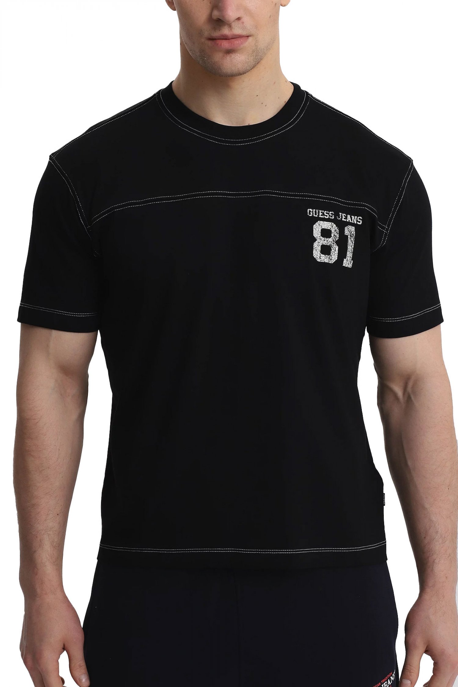 GUESS JEANS T-SHIRT CREWNECK OVERSIZED FIT LOGO ΜΑΥΡΟ