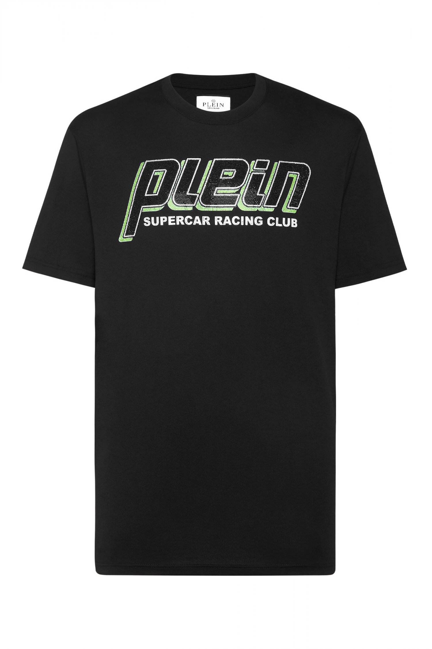 PHILIPP PLEIN T-SHIRT ROUND NECK SS STRASS RACING CLUB LOGO ΜΑΥΡΟ