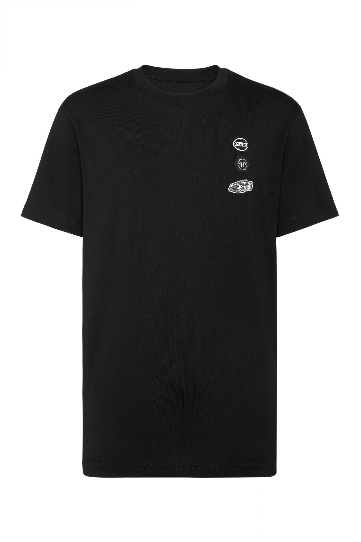 PHILIPP PLEIN T-SHIRT ROUND NECK SS CARS RACING LOGO ΜΑΥΡΟ