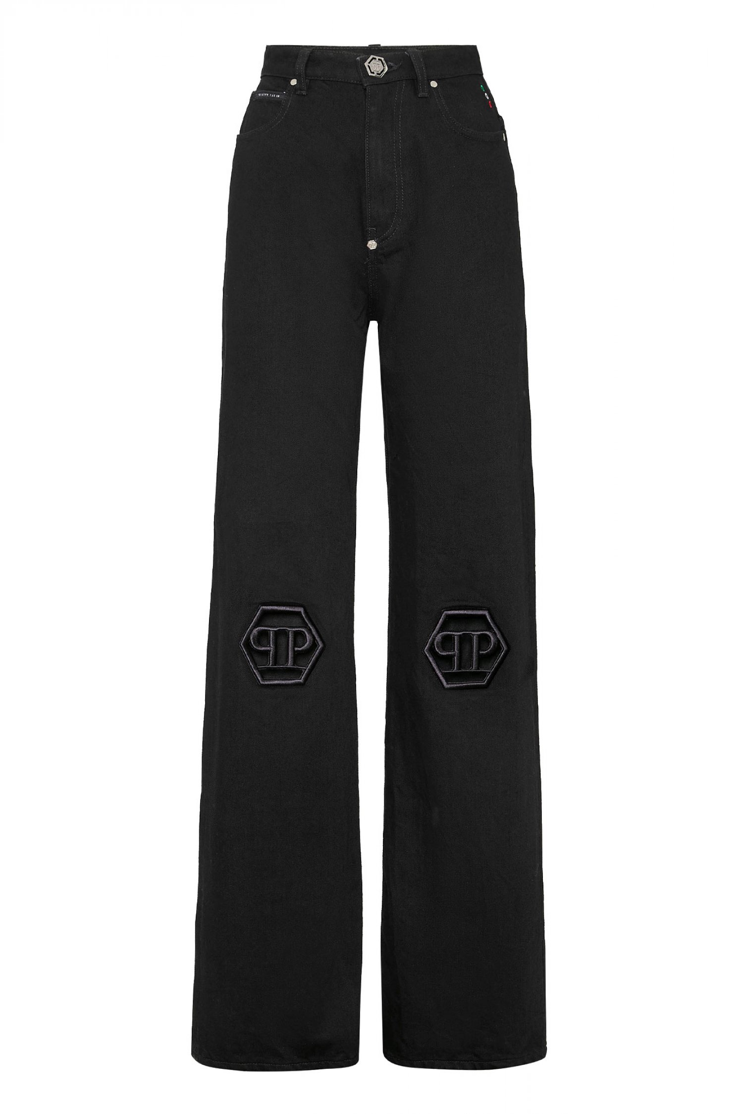 PHILIPP PLEIN ΠΑΝΤΕΛΟΝΙ JEANS SKATER FIT HEXAGON LOGO ΜΑΥΡΟ