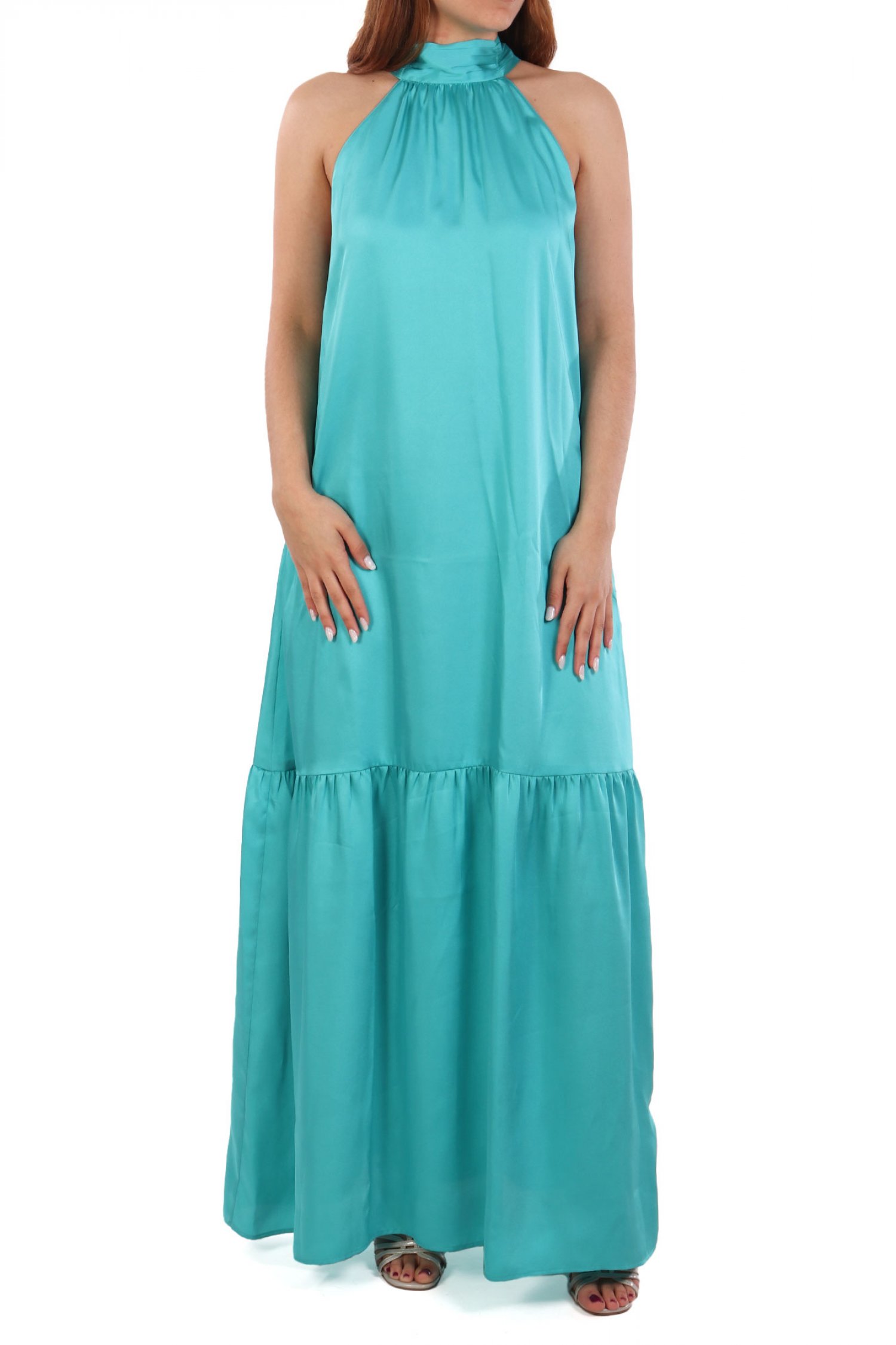 LIU-JO ΦΟΡΕΜΑ ΣΑΤΕΝ ABITO MAXI ΒΟΛΑΝ ΤΙΡΚΟΥΑΖ