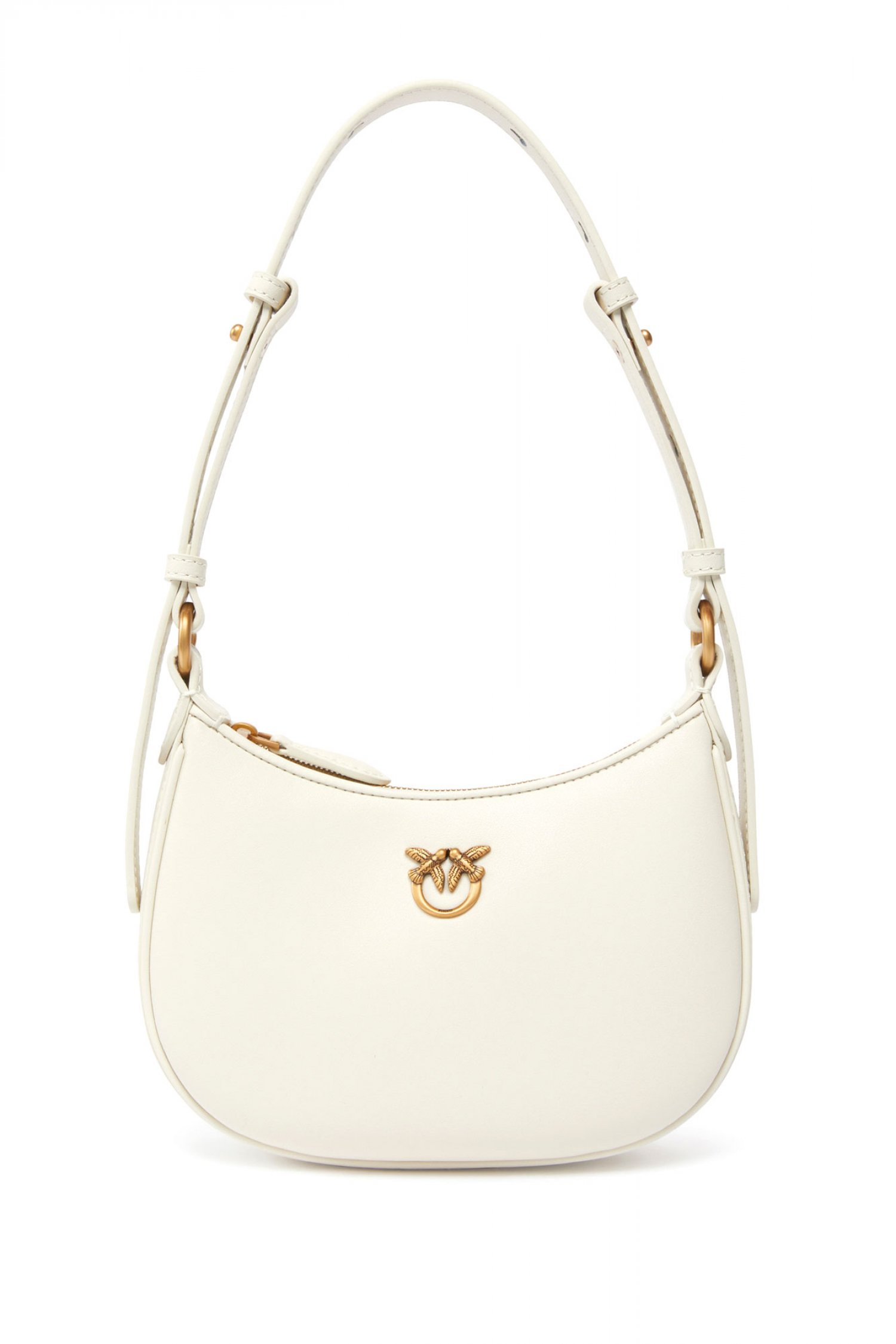 PINKO PINKO ΤΣΑΝΤΑKI ΩΜΟΥ HALF MOON BABY VITELLO SETA ΛΕΥΚΟ-ANTIQUE GOLD