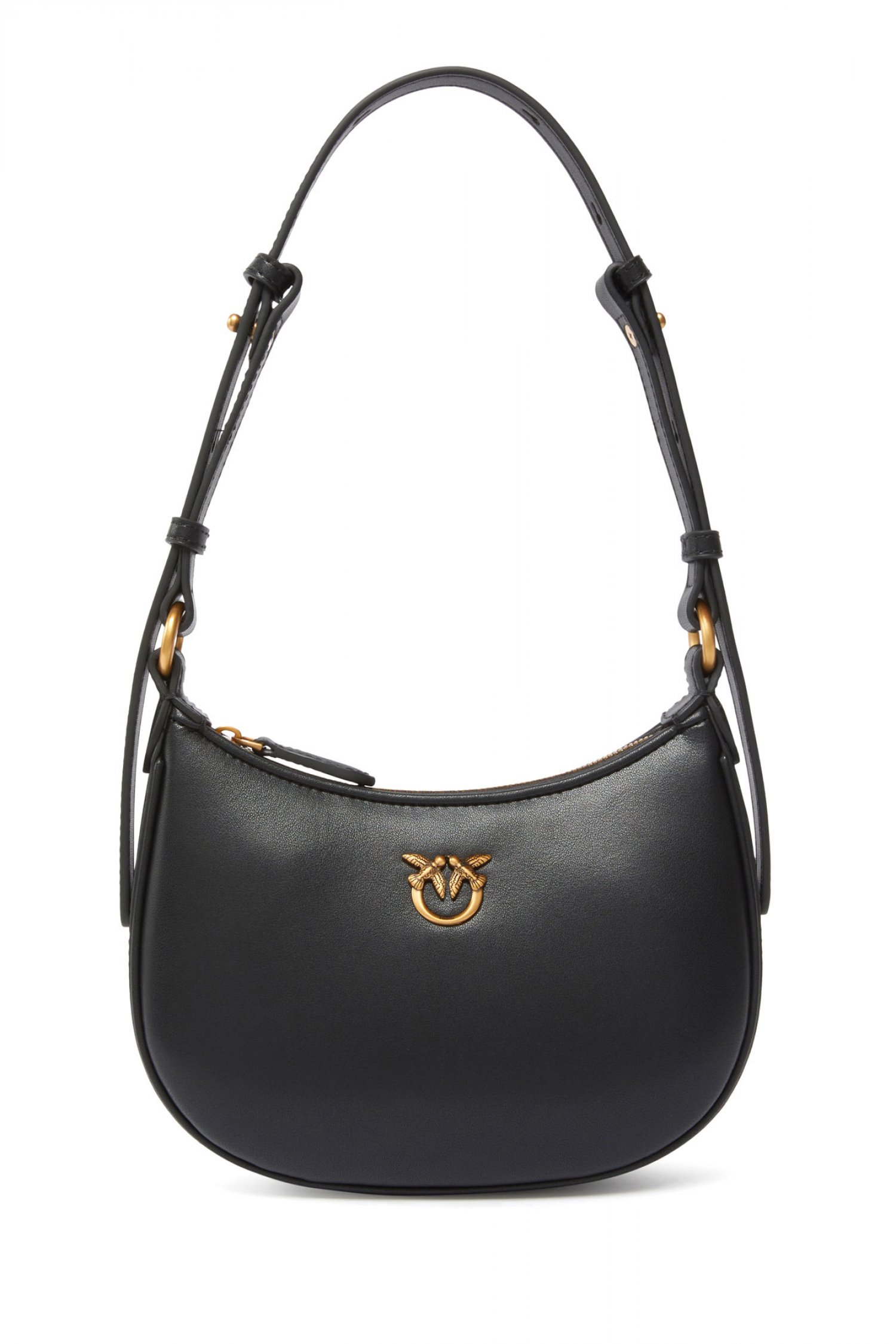 PINKO PINKO ΤΣΑΝΤΑ ΩΜΟΥ HALF MOON BABY VITELLO SETA ΜΑΥΡΟ-ANTIQUE GOLD