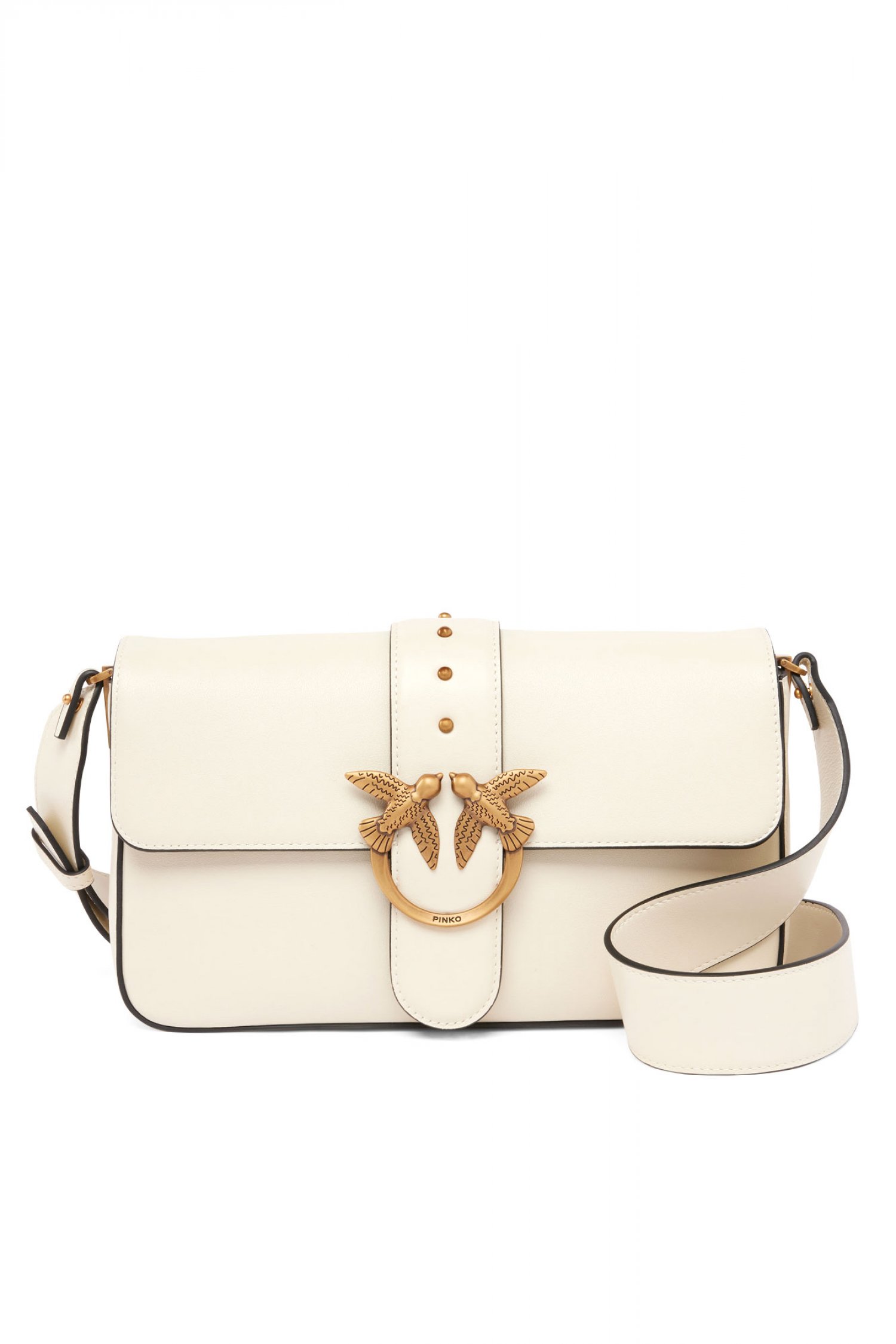 PINKO ΤΣΑΝΤΑ ΔΕΡΜΑ LOVE ONE CLASSIC SLOUCHY FL VITELLO MORBIDO ΛΕΥΚΟ-ANTIQUE GOLD