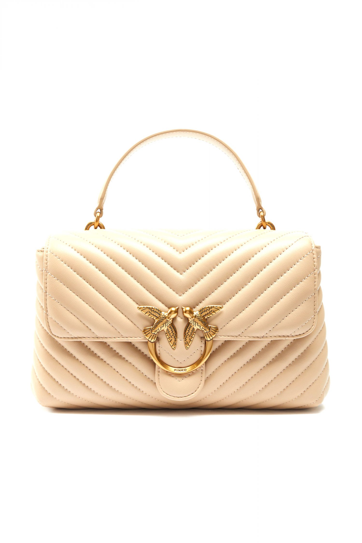 PINKO PINKO ΤΣΑΝΤΑ ΔΕΡΜΑ LOVE LADY PUFF CLASSIC CL SHEEP NAPPA CHEVRON ΜΠΕΖ-ANTIQUE GOLD