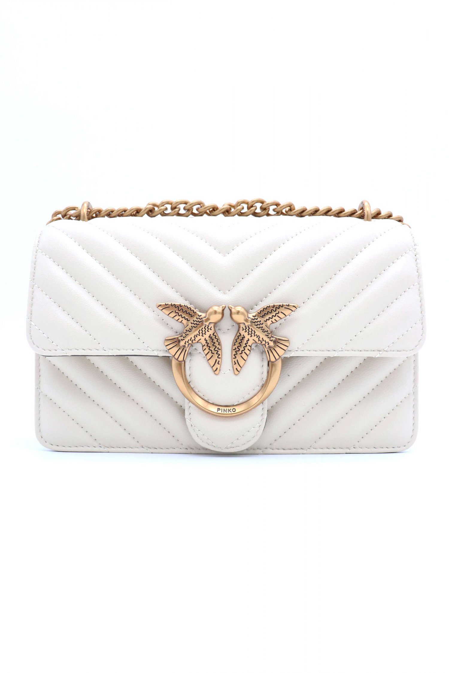 PINKO ΤΣΑΝΤΑΚΙ CROSS BODY LOVE ICON MINI DC ΛΕΥΚΟ-ANTIQUE GOLD