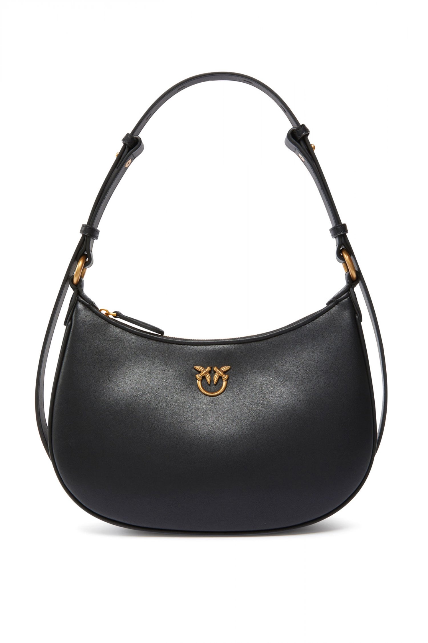 PINKO ΤΣΑΝΤΑ ΩΜΟΥ HALF MOON MINI FL VITELLO SETA ΜΑΥΡΟ-ANTIQUE GOLD