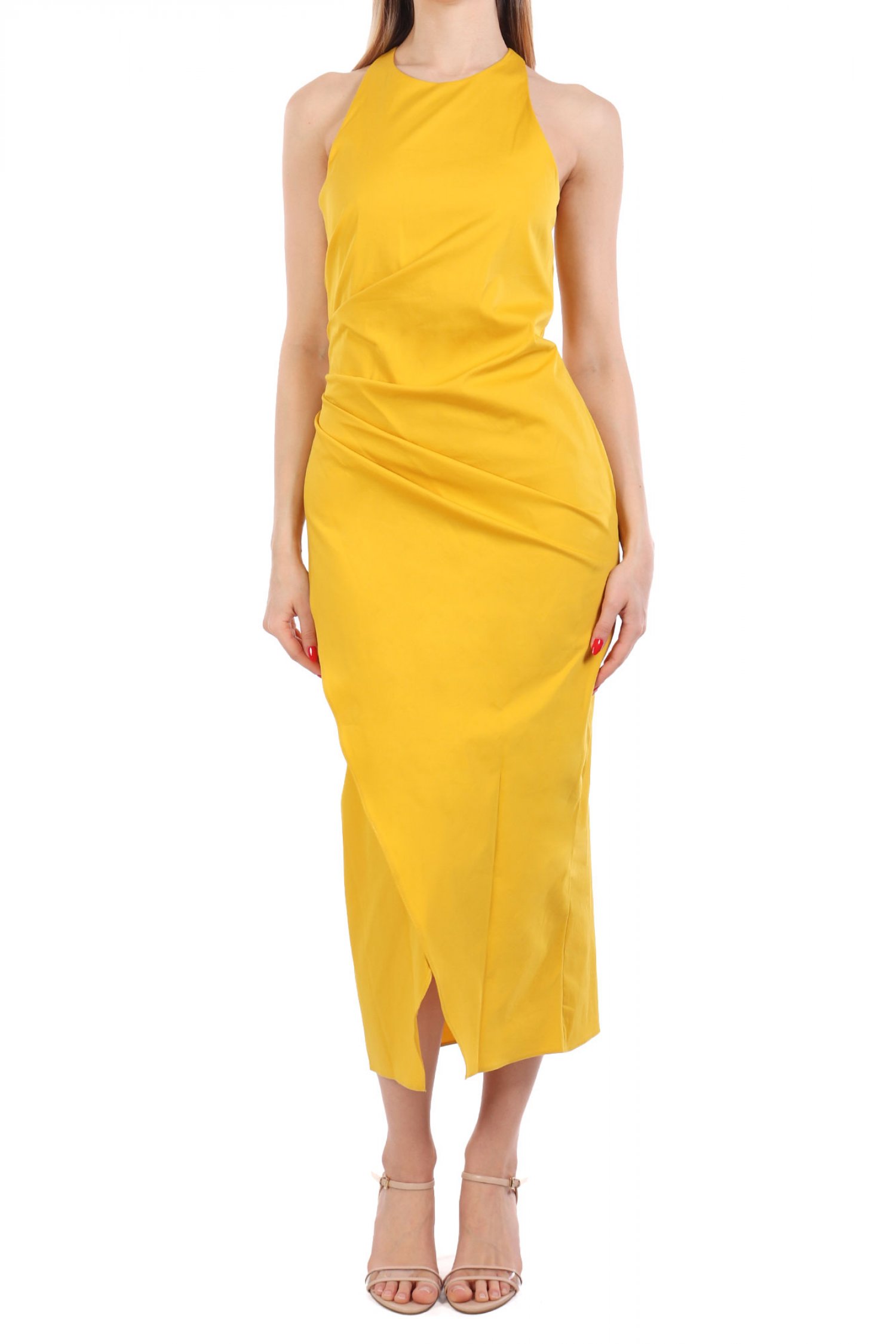 MARELLA ΦΟΡΕΜΑ MIDI ELEGIA ΝΤΡΑΠΕ ΑΝΟΙΧΤΗ ΠΛΑΤΗ ΚΙΤΡΙΝΟ