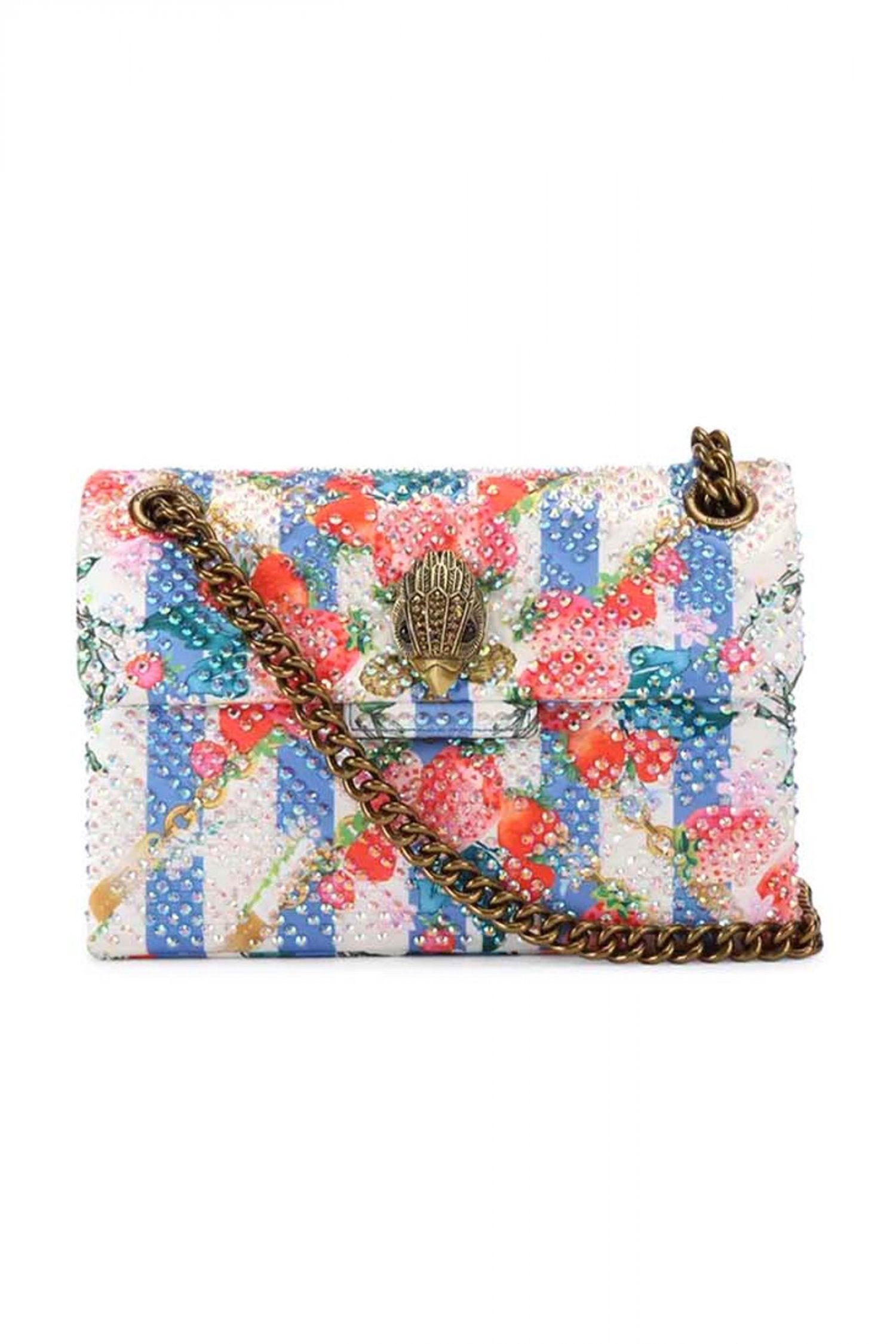 KURT GEIGER ΤΣΑΝΤΑΚΙ CROSSBODY/ΩΜΟΥ FABRIC MINI KENSINGTON ΑΛΥΣΙΔΑ ΣΤΡΑΣ LOGO ΠΟΛΥΧΡΩΜΟ