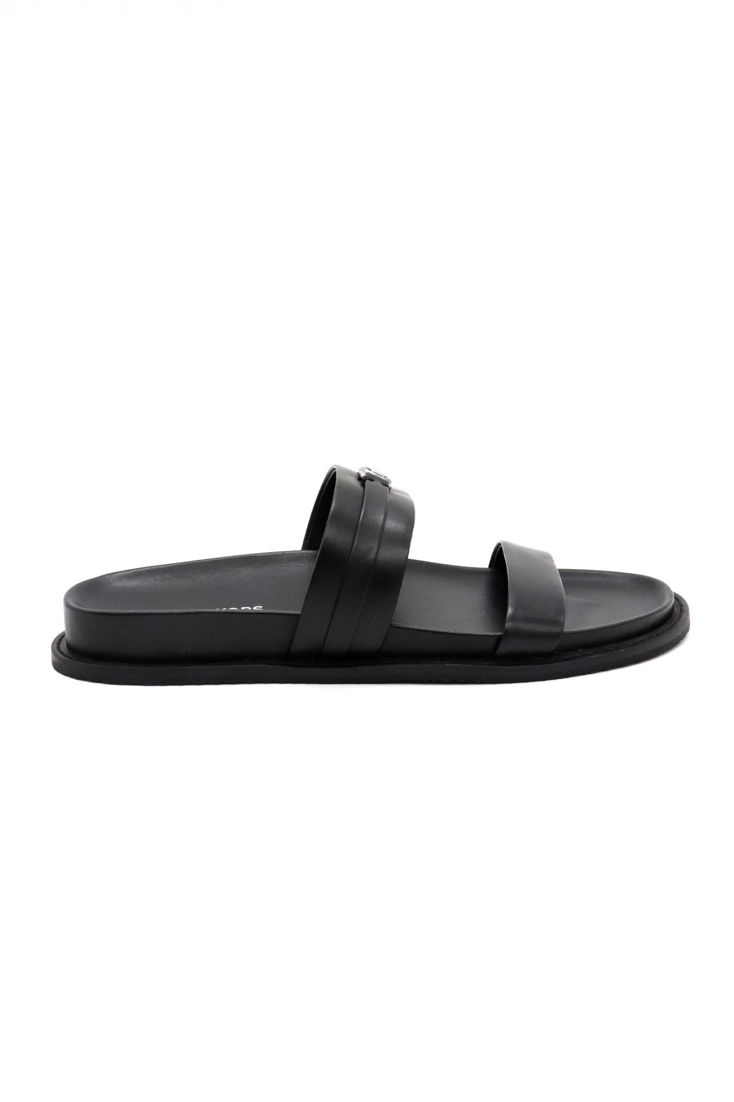 MICHAEL KORS ΠΑΠΟΥΤΣΙΑ ΠΑΝΤΟΦΛΕΣ MANDY FLAT SANDAL ΜΕΤΑΛΛΙΚΟ LOGO ΜΑΥΡΟ