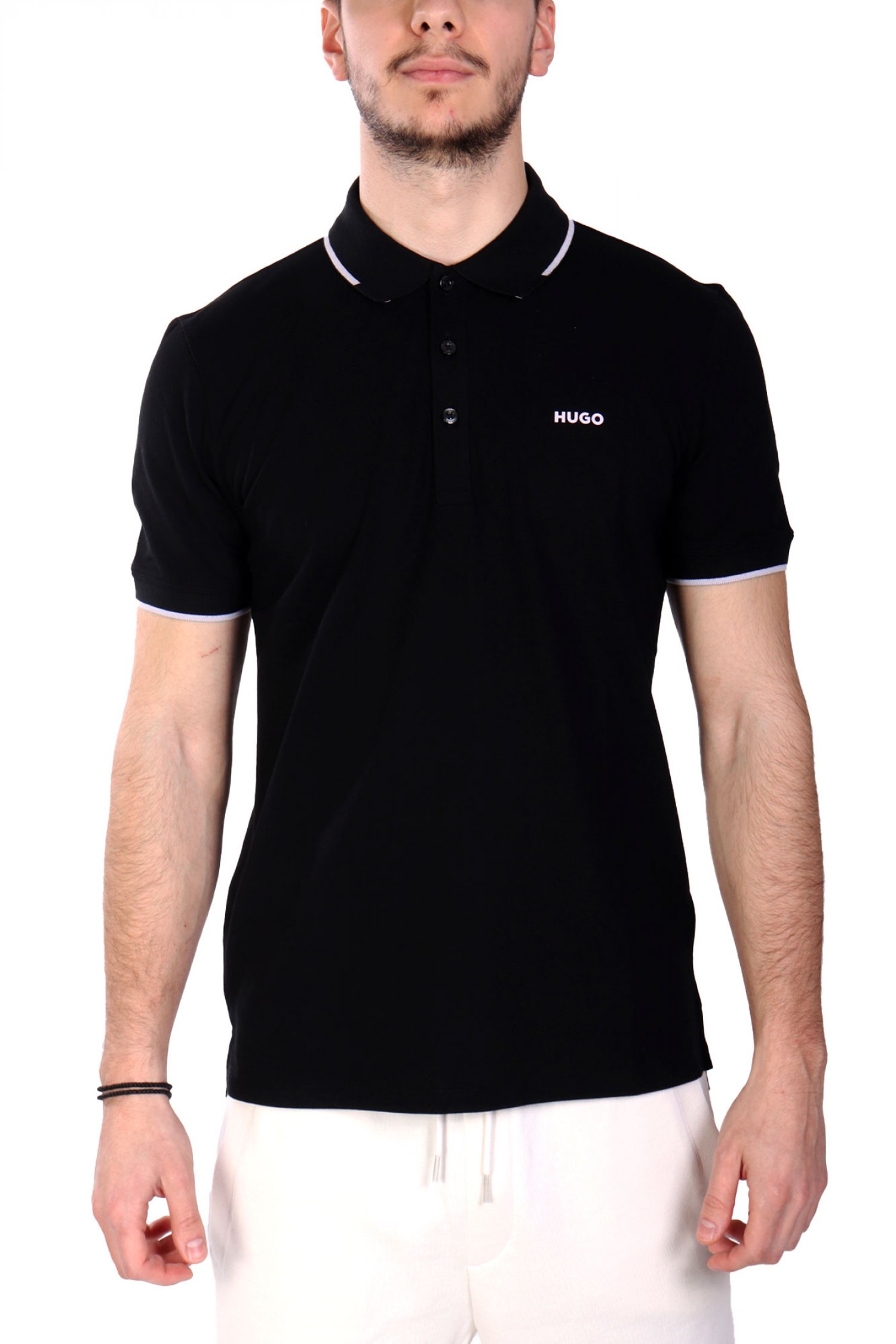 HUGO POLO DINOSO222 SLIM FIT ΡΙΓΑ ΜΑΥΡΟ