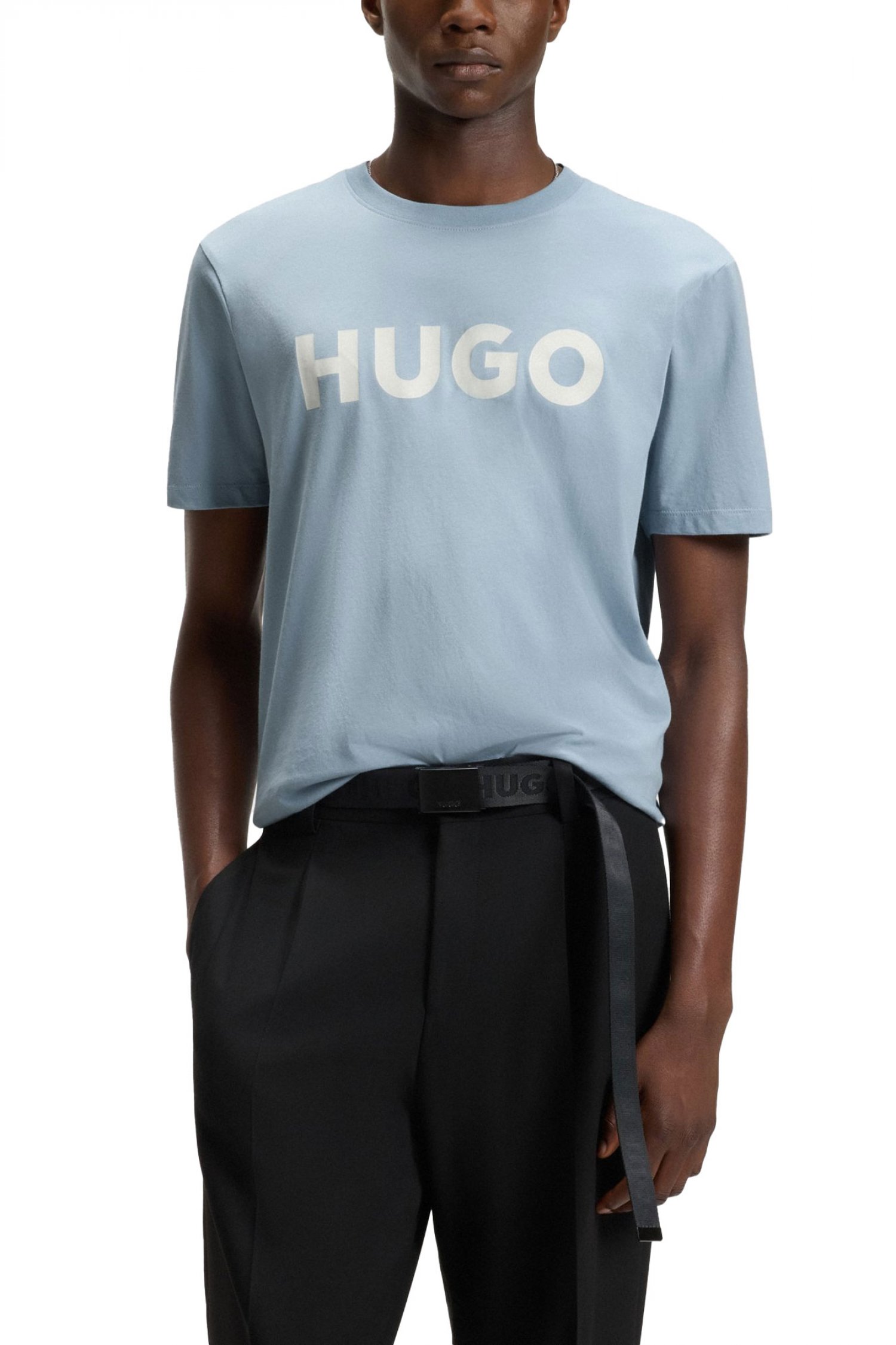 HUGO T-SHIRT DULIVIO LOGO ΣΙΕΛ