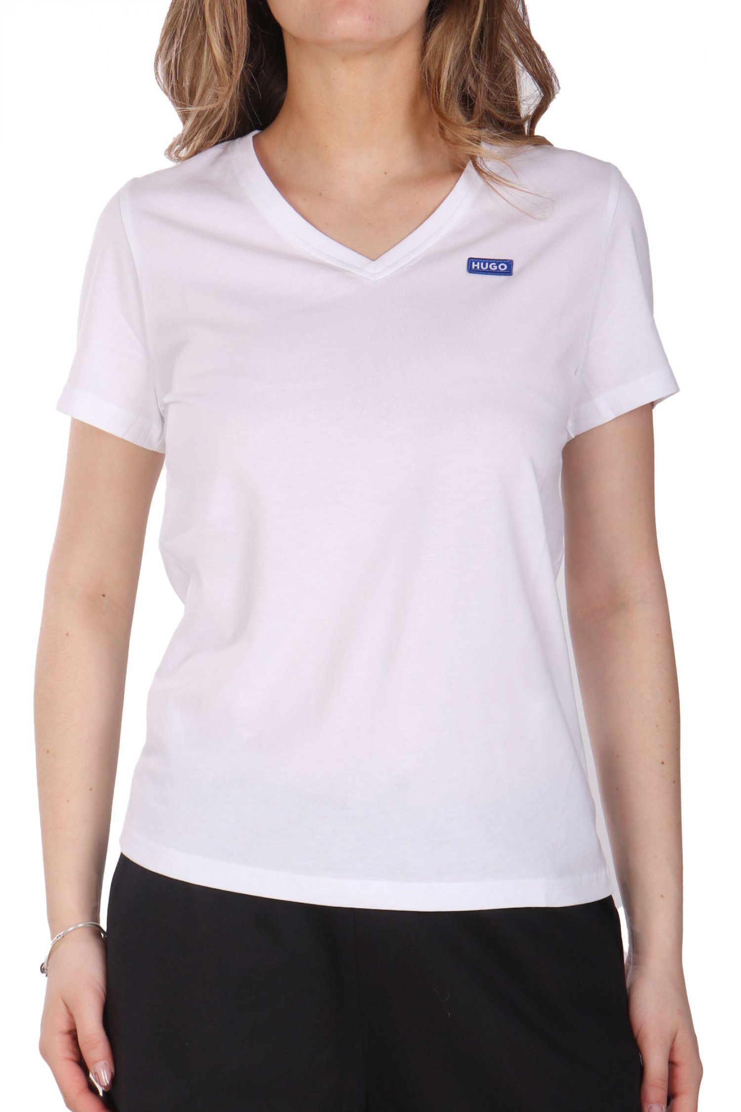 HUGO BLUE T-SHIRT CLASSIC V_B V-NECK LOGO ΛΕΥΚΟ