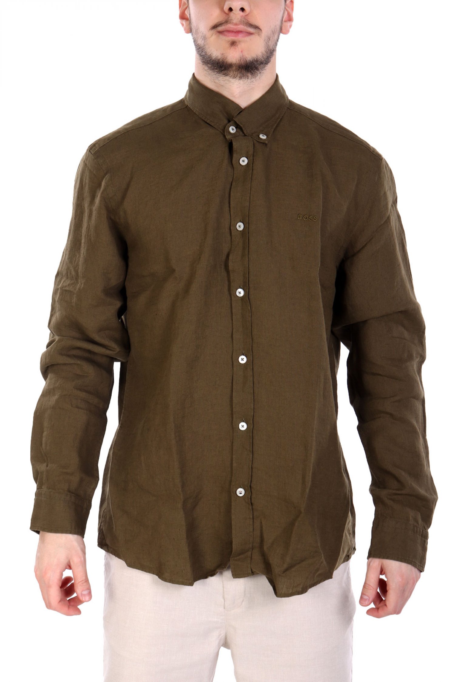 BOSS ΠΟΥΚΑΜΙΣΟ BUTTON DOWN ΛΙΝΟ SLIM FIT H-ROAN-BD-E-C1-243 ΛΑΔΙ