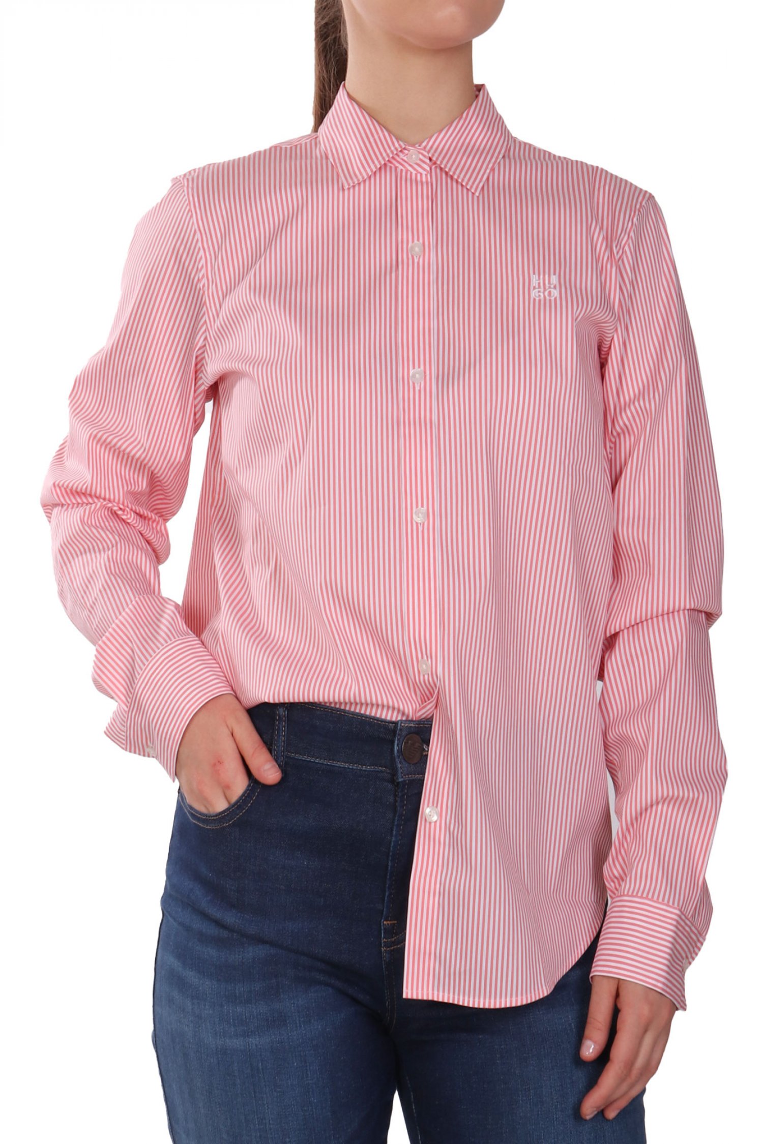 HUGO ΠΟΥΚΑΜΙΣΟ THE ESSENTIAL SHIRT ΡΙΓΑ LOGO ΡΟΖ