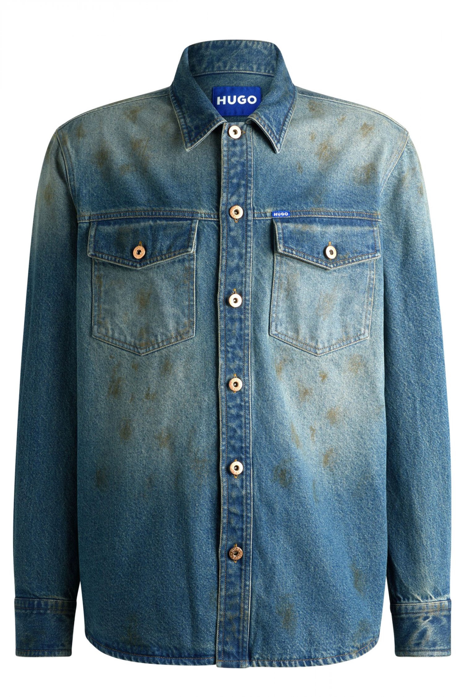 HUGO BLUE ΠΟΥΚΑΜΙΣΟ JEANS EBRIDO ΜΠΛΕ